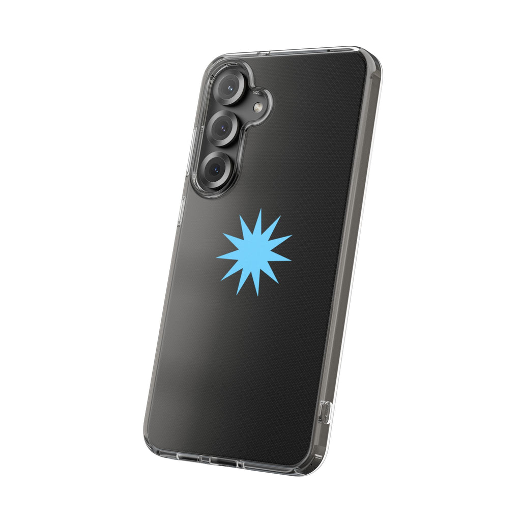 Clear Impact-Resistant Phone Case — Blue Starburst Design