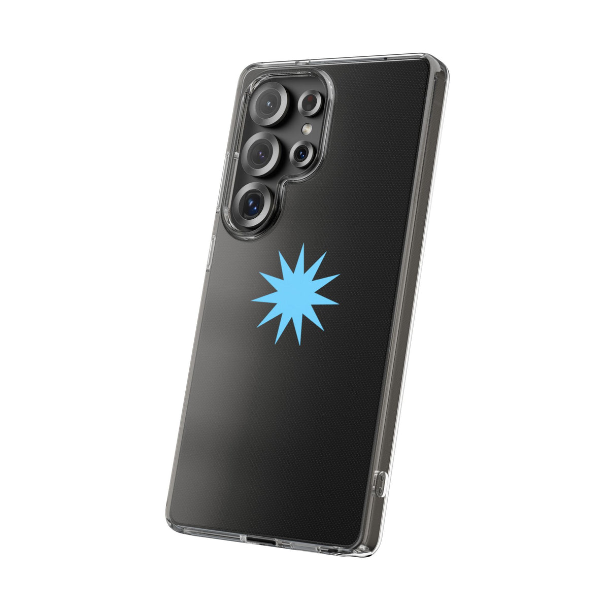 Clear Impact-Resistant Phone Case — Blue Starburst Design