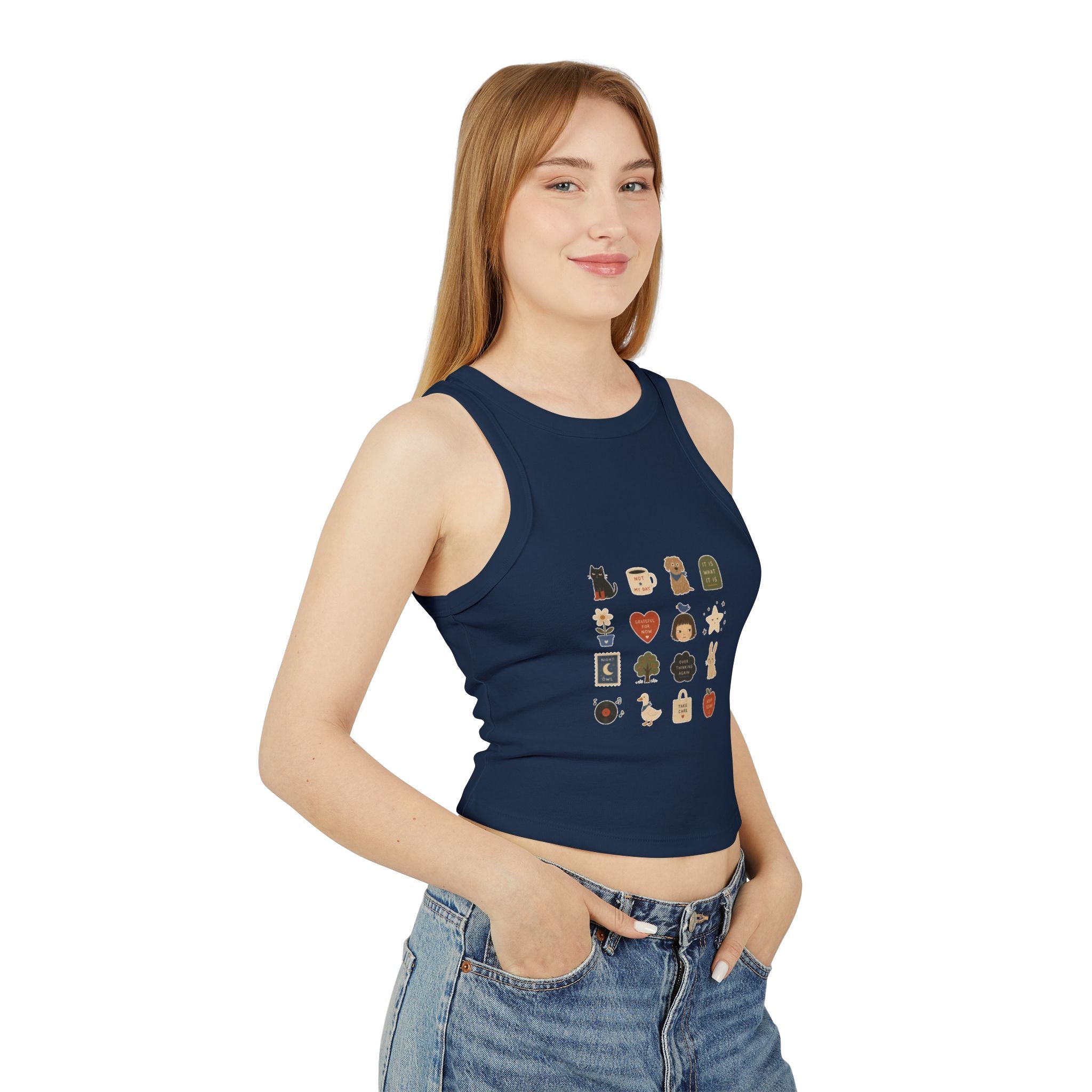 Cozy Autumn Icons tank top | fall stickers, pumpkin, coffee, sweater weather