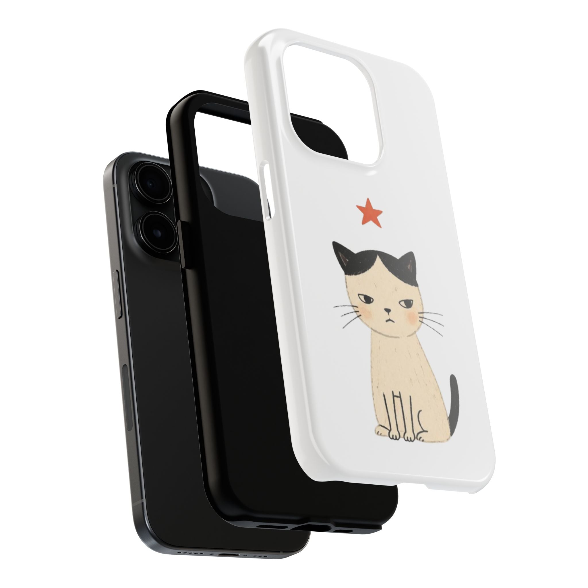 Grumpy Cat Illustration Phone Case | Cute Cat with Star Tough Case