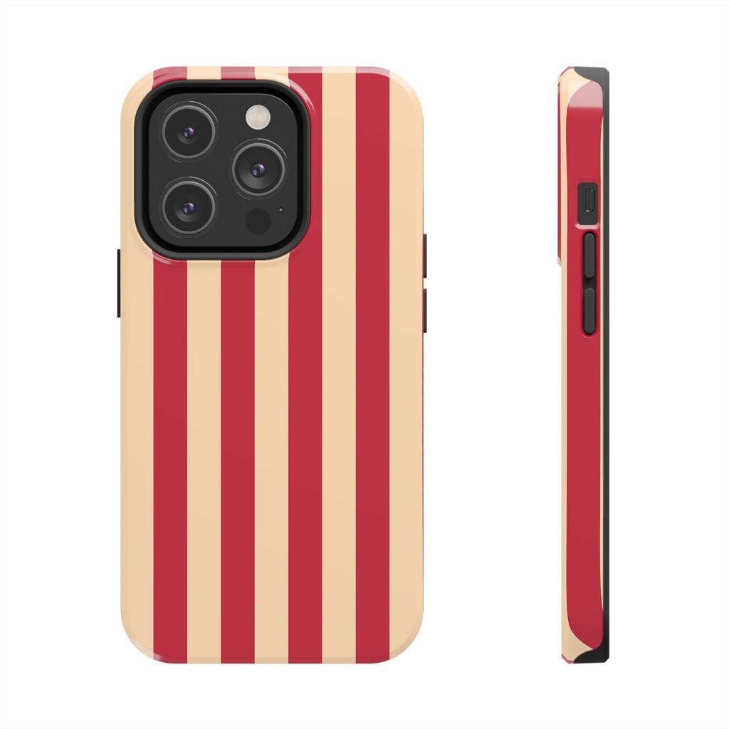 Retro Red & Cream Stripe Phone Case — Tough Protective Cover