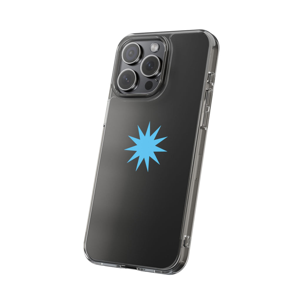 Clear Impact-Resistant Phone Case — Blue Starburst Design