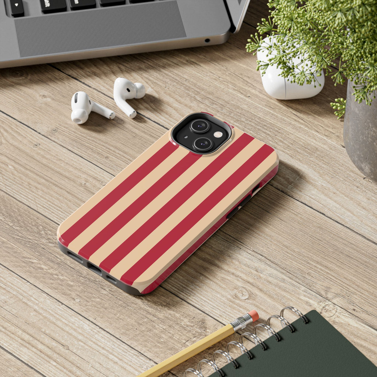 Retro Red & Cream Stripe Phone Case — Tough Protective Cover