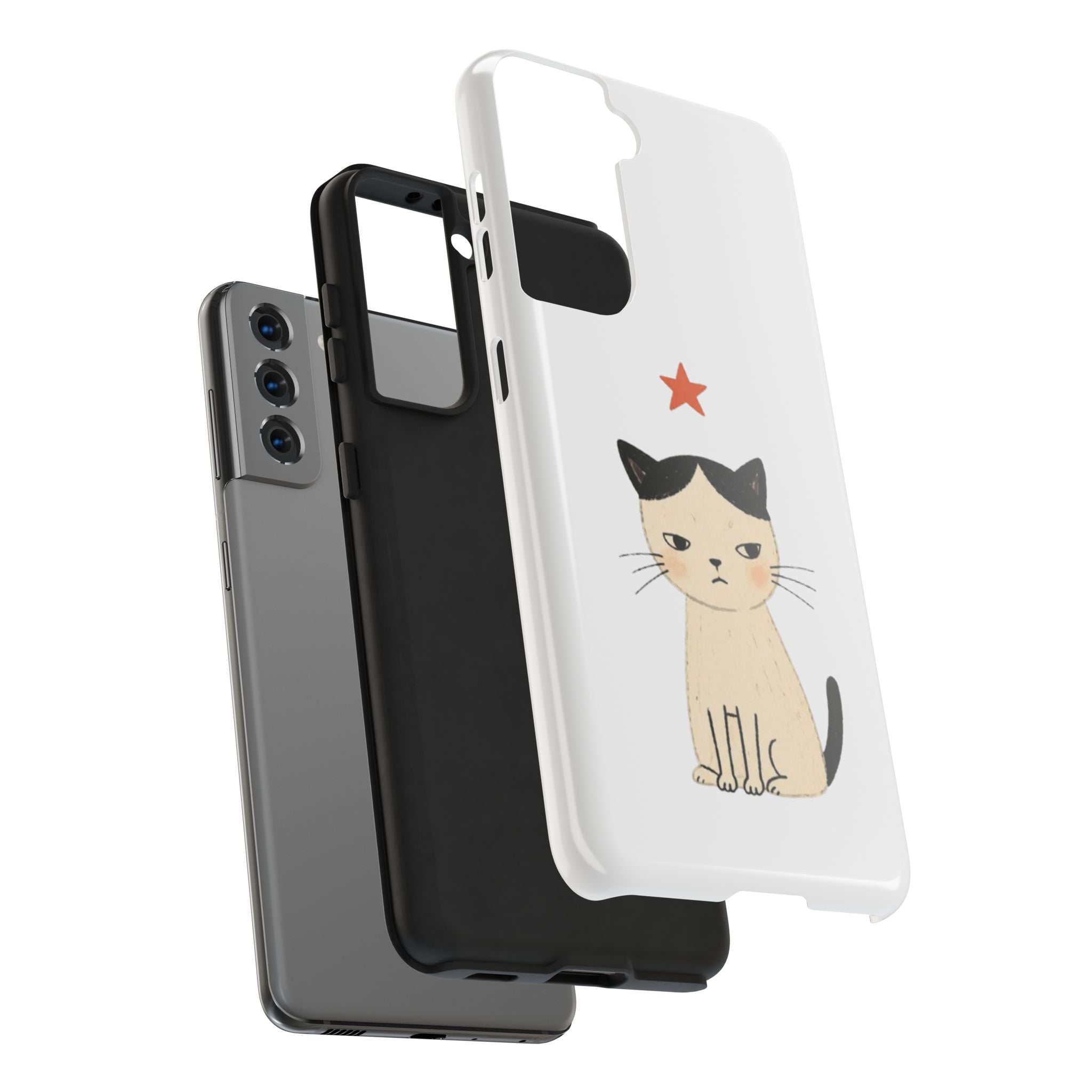 Grumpy Cat Illustration Phone Case | Cute Cat with Star Tough Case