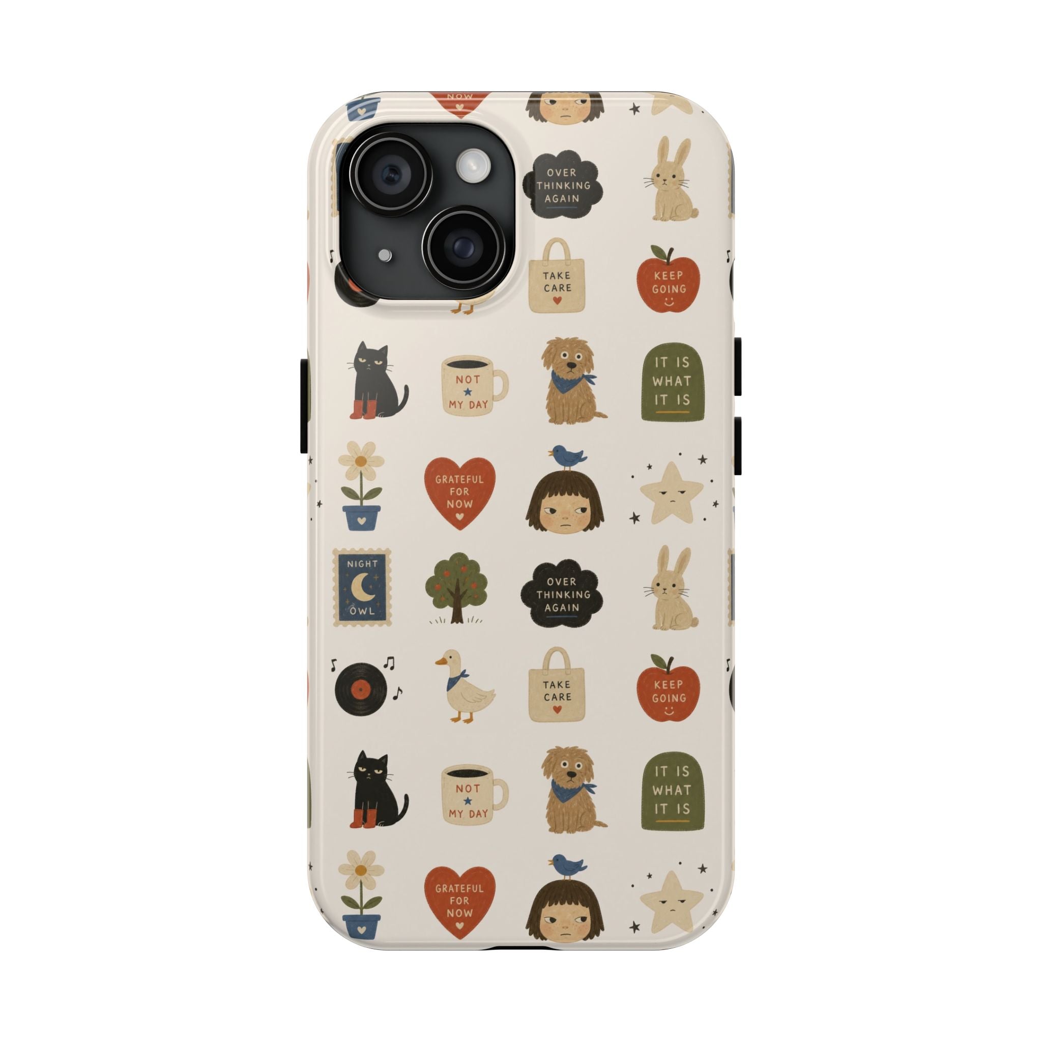 Cute Cozy Icons phone case | dogs, cats, hearts, plants, stars pattern