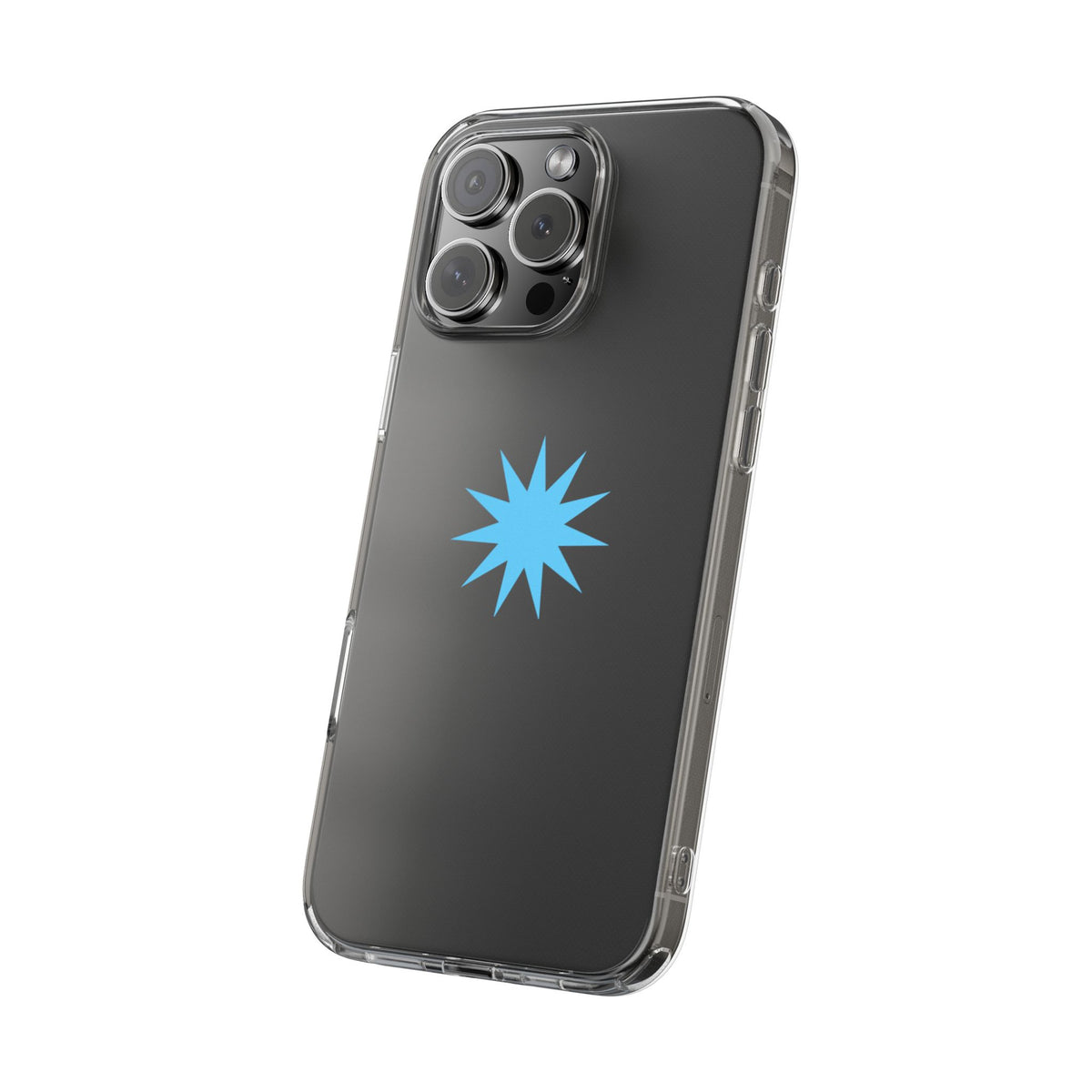Clear Impact-Resistant Phone Case — Blue Starburst Design