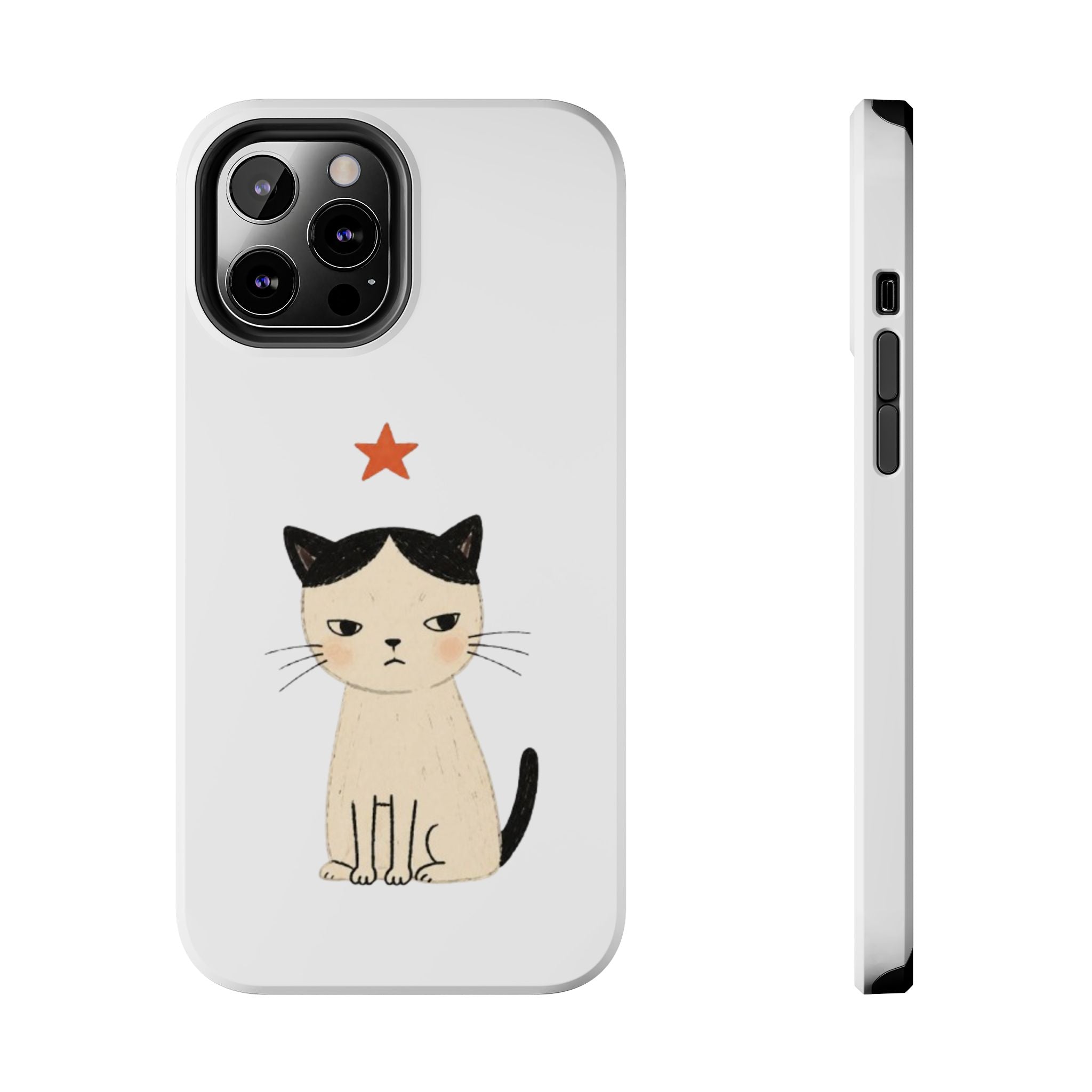 Grumpy Cat Illustration Phone Case | Cute Cat with Star Tough Case