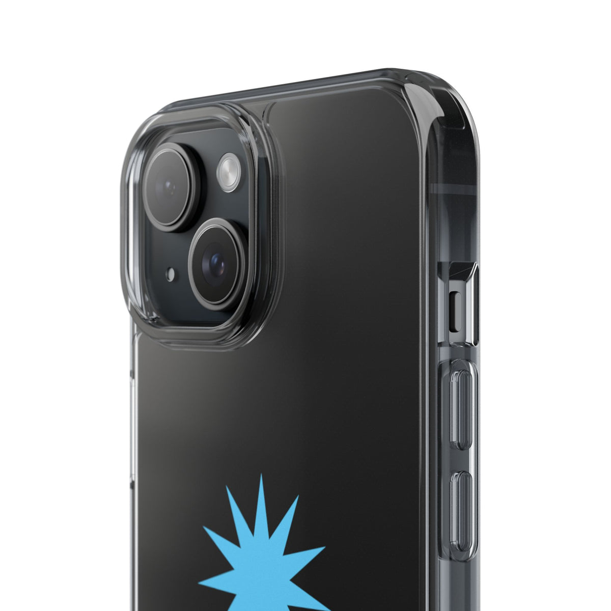Clear Impact-Resistant Phone Case — Blue Starburst Design