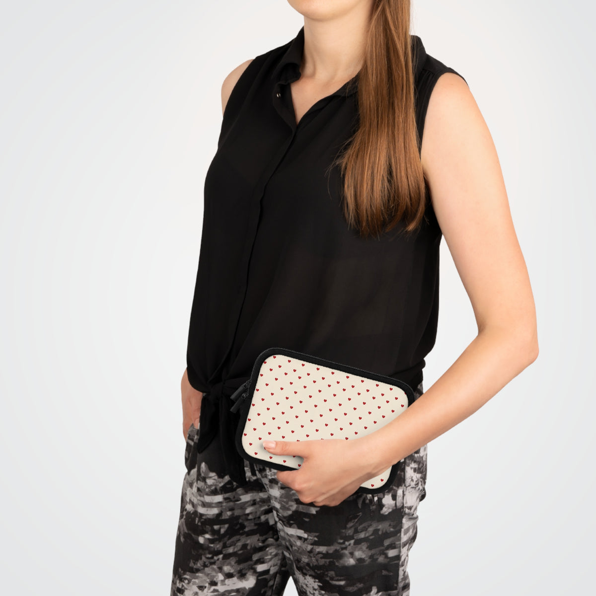 Tiny Red Hearts Laptop Sleeve | Minimal Polka Dot Pattern