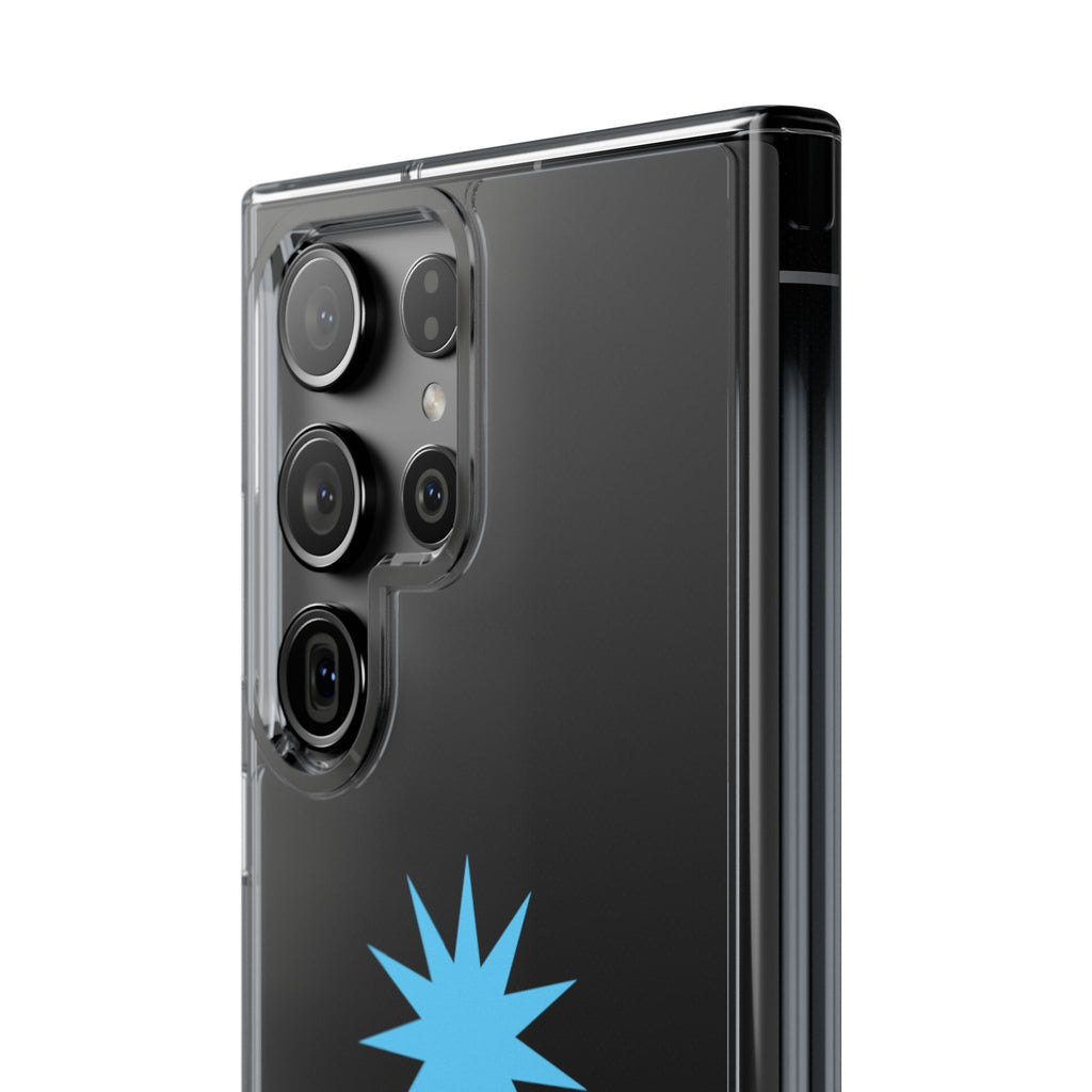 Clear Impact-Resistant Phone Case — Blue Starburst Design
