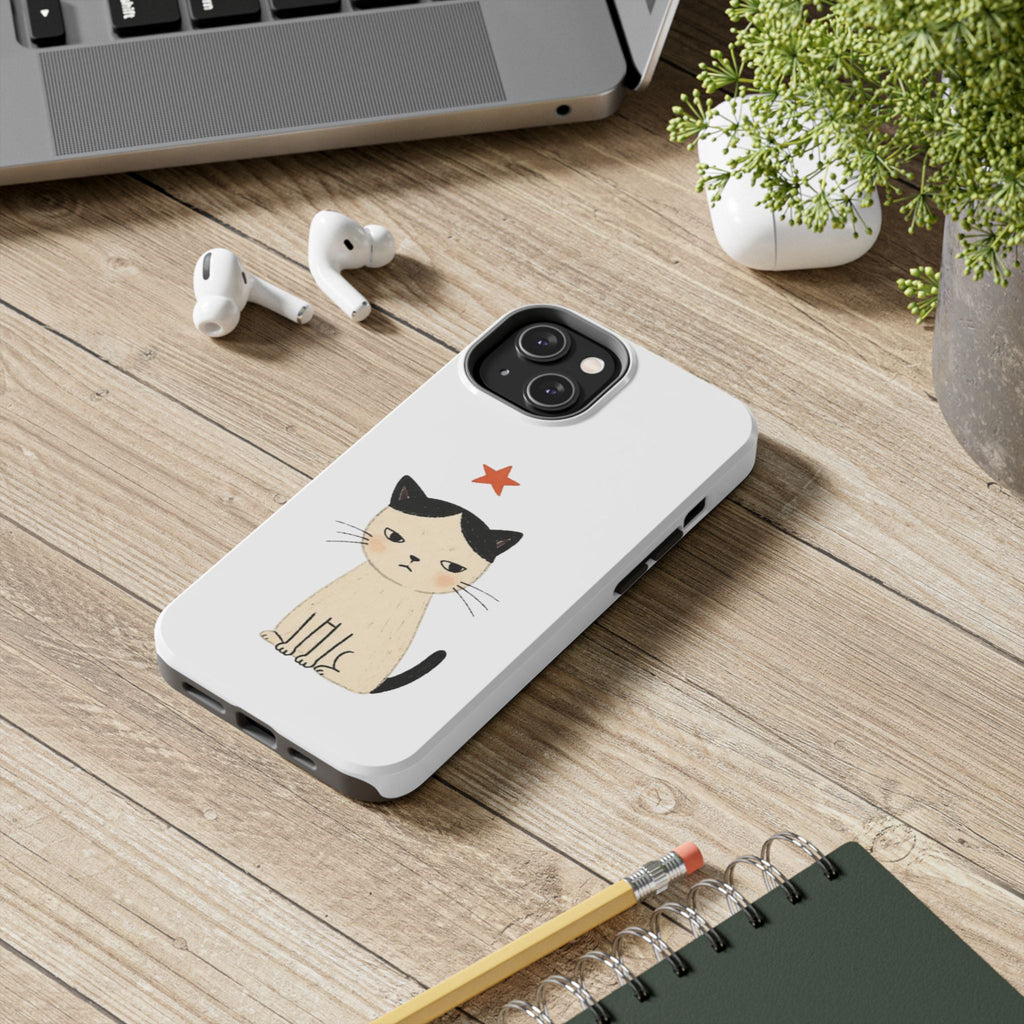 Grumpy Cat Illustration Phone Case | Cute Cat with Star Tough Case