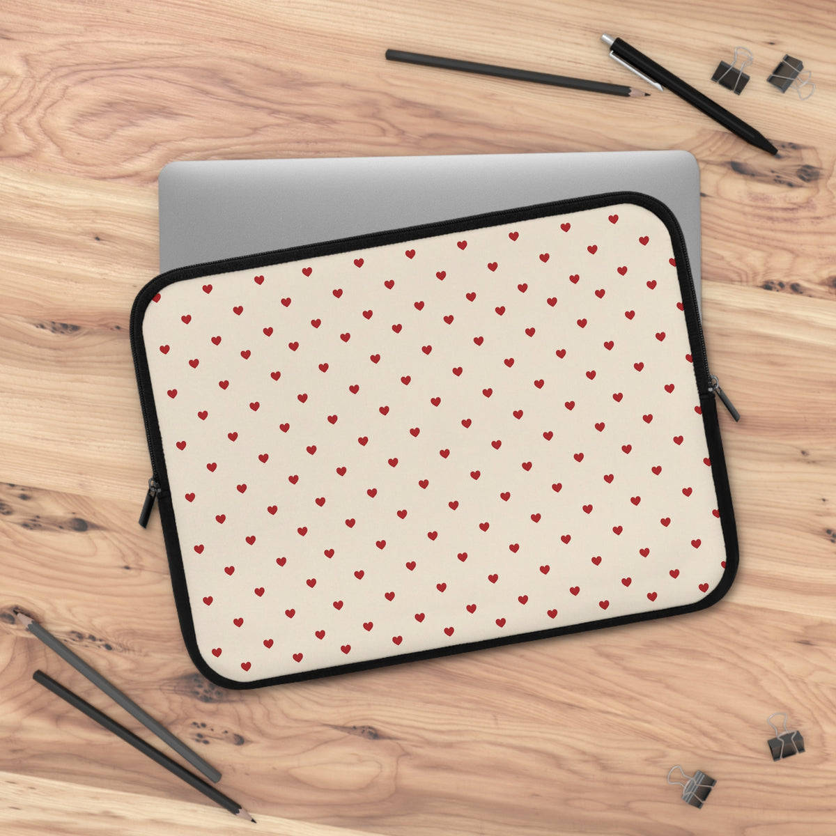 Tiny Red Hearts Laptop Sleeve | Minimal Polka Dot Pattern