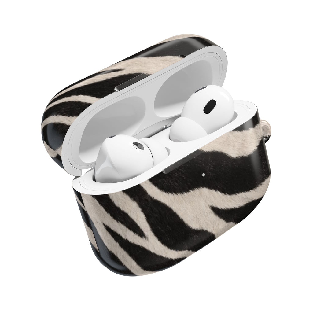 Zebra Print AirPod Case | Black White Stripes, Faux Fur Pattern