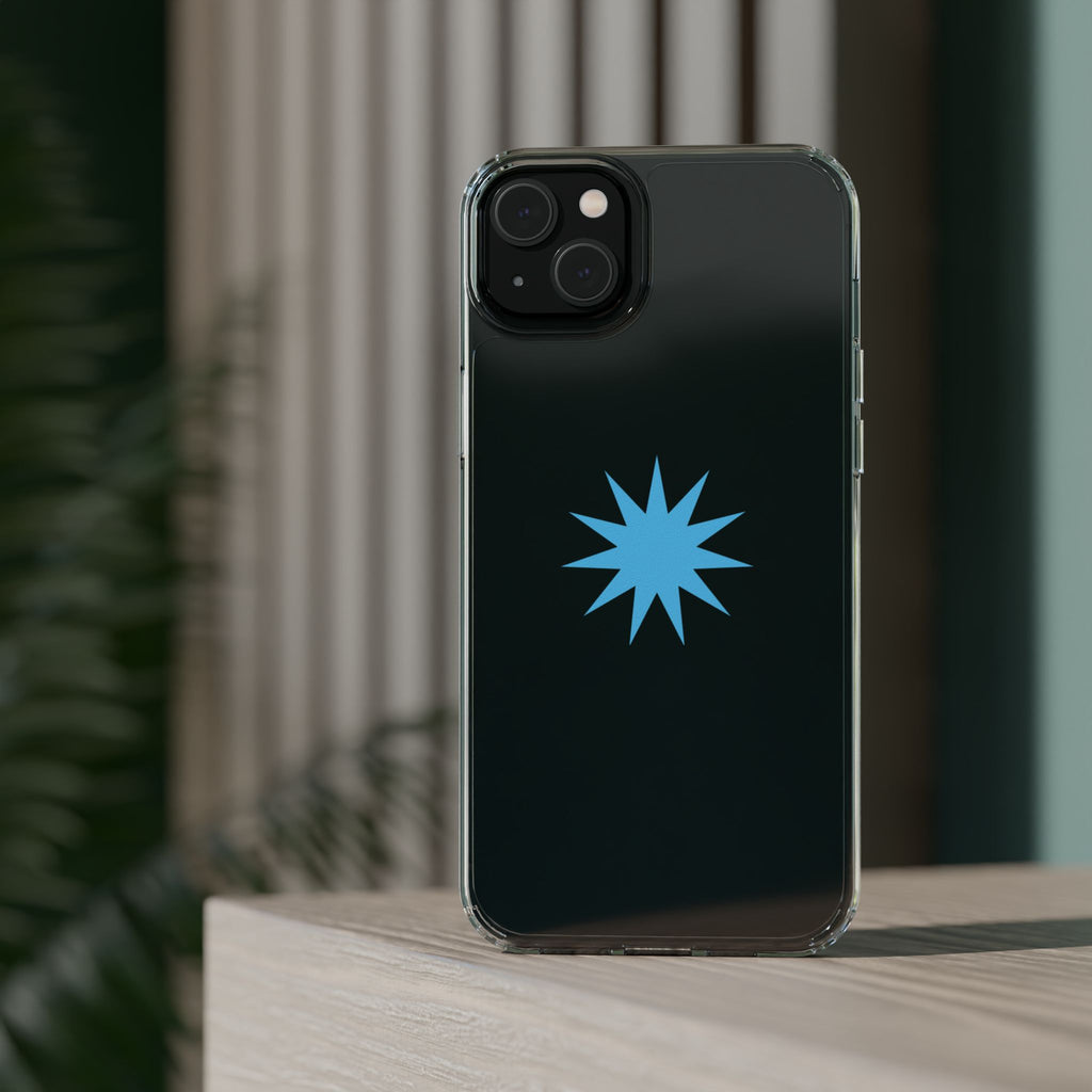 Clear Impact-Resistant Phone Case — Blue Starburst Design