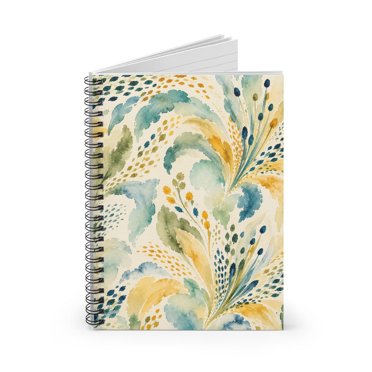 Aqua Gold Watercolor Flourish Spiral Notebook | Ruled Lined Journal
