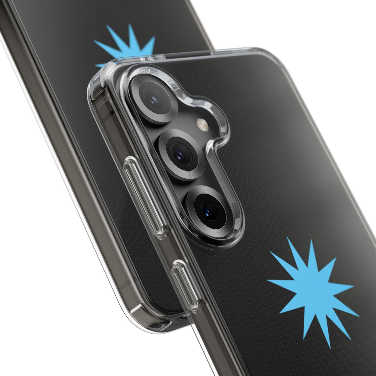 Clear Impact-Resistant Phone Case — Blue Starburst Design