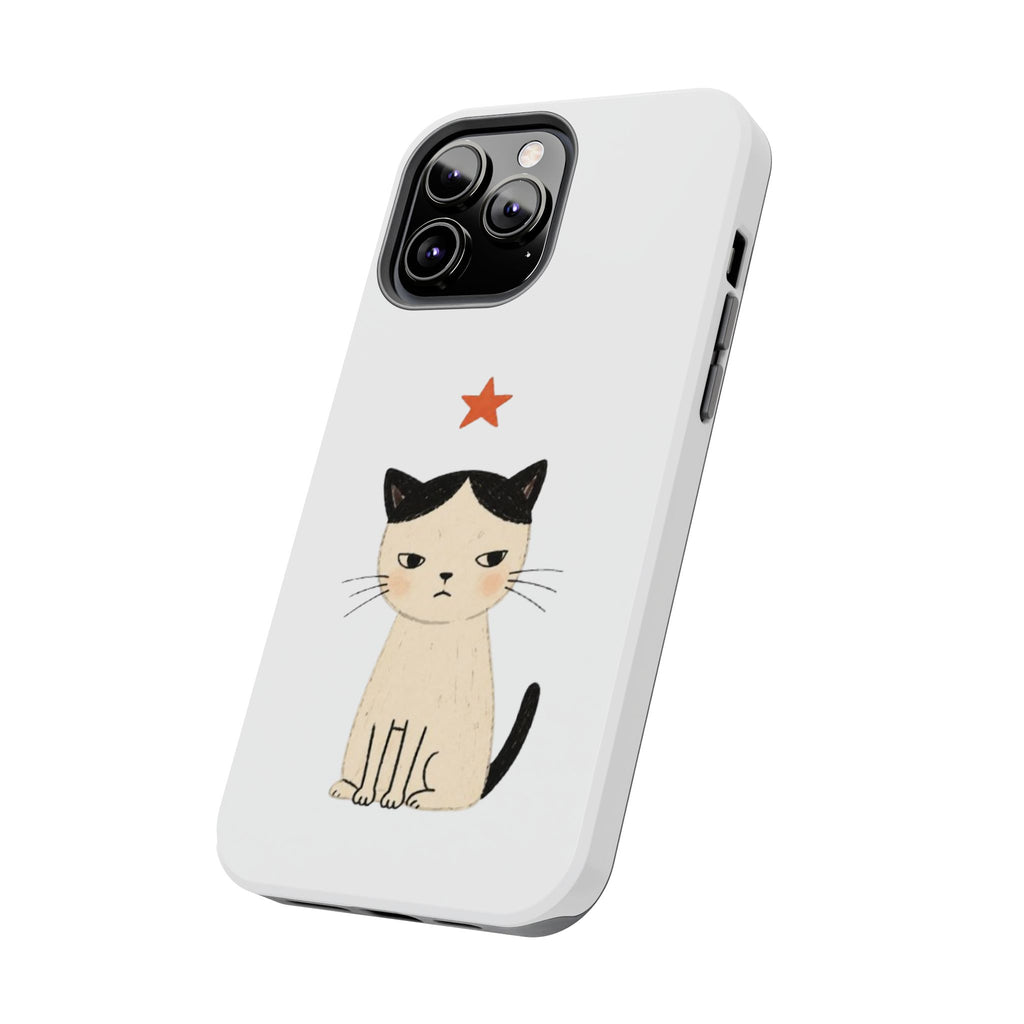 Grumpy Cat Illustration Phone Case | Cute Cat with Star Tough Case