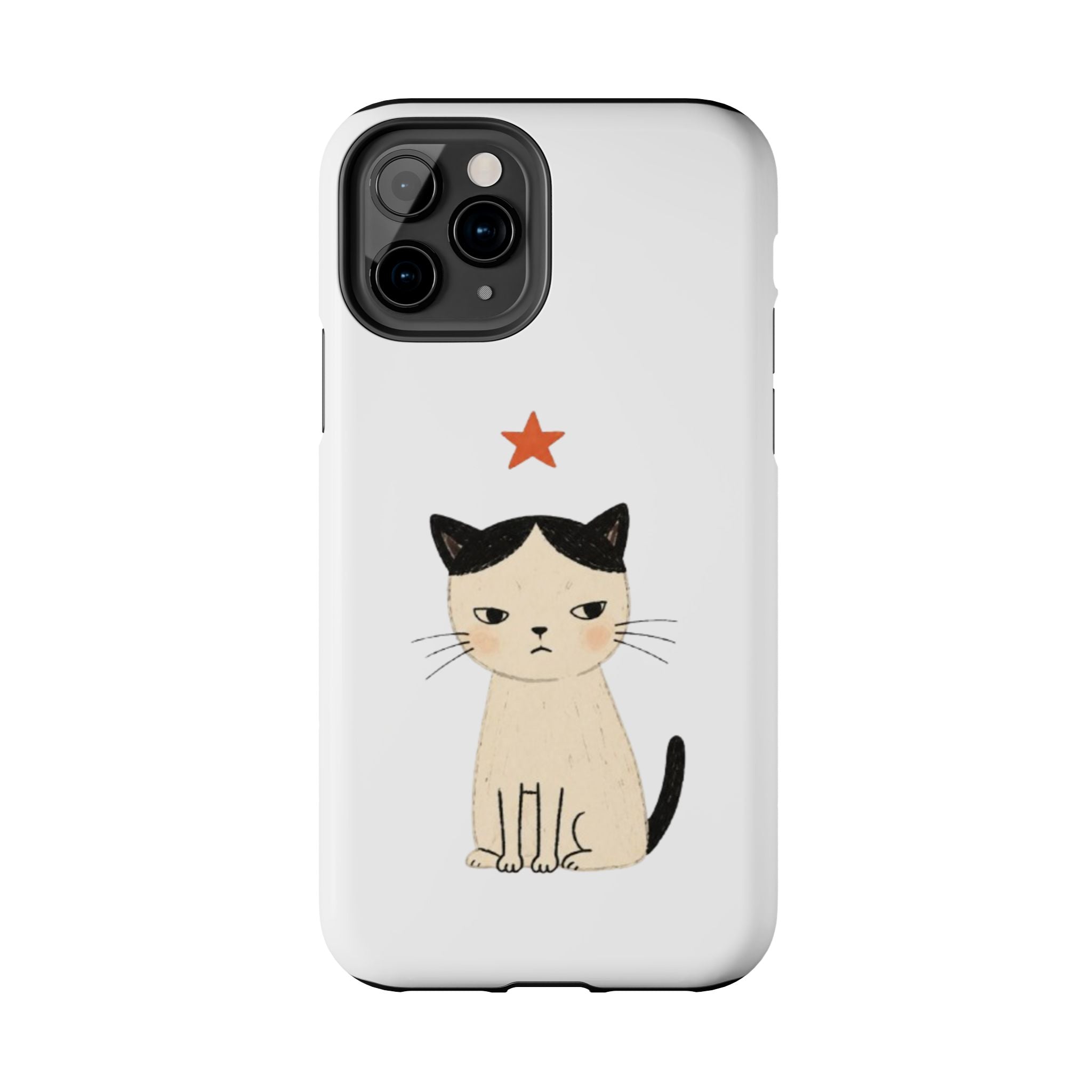 Grumpy Cat Illustration Phone Case | Cute Cat with Star Tough Case