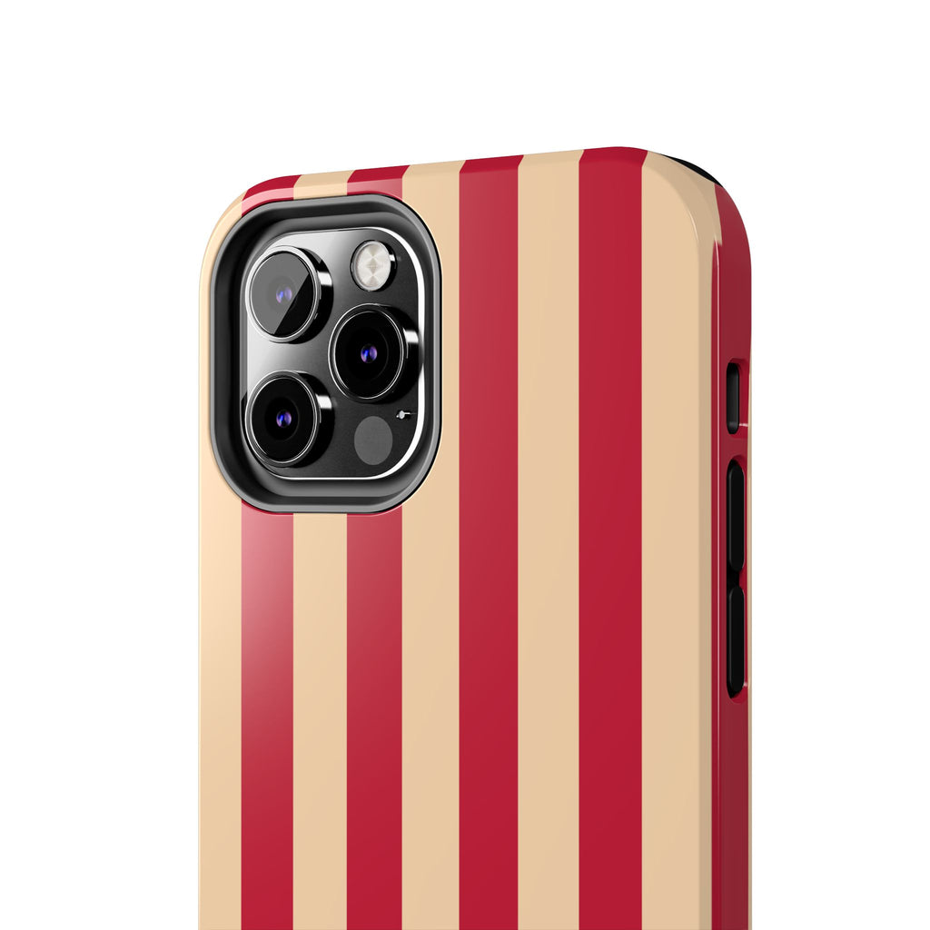 Retro Red & Cream Stripe Phone Case — Tough Protective Cover