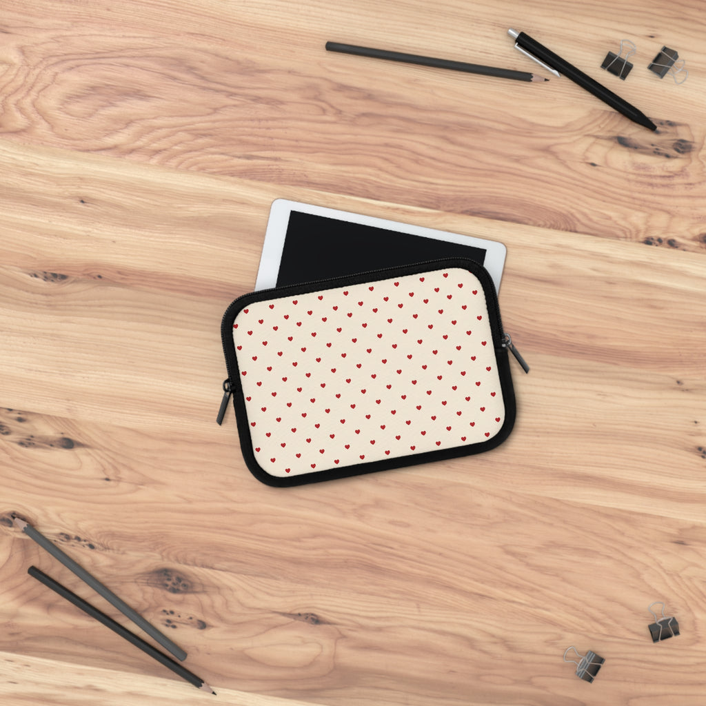Tiny Red Hearts Laptop Sleeve | Minimal Polka Dot Pattern