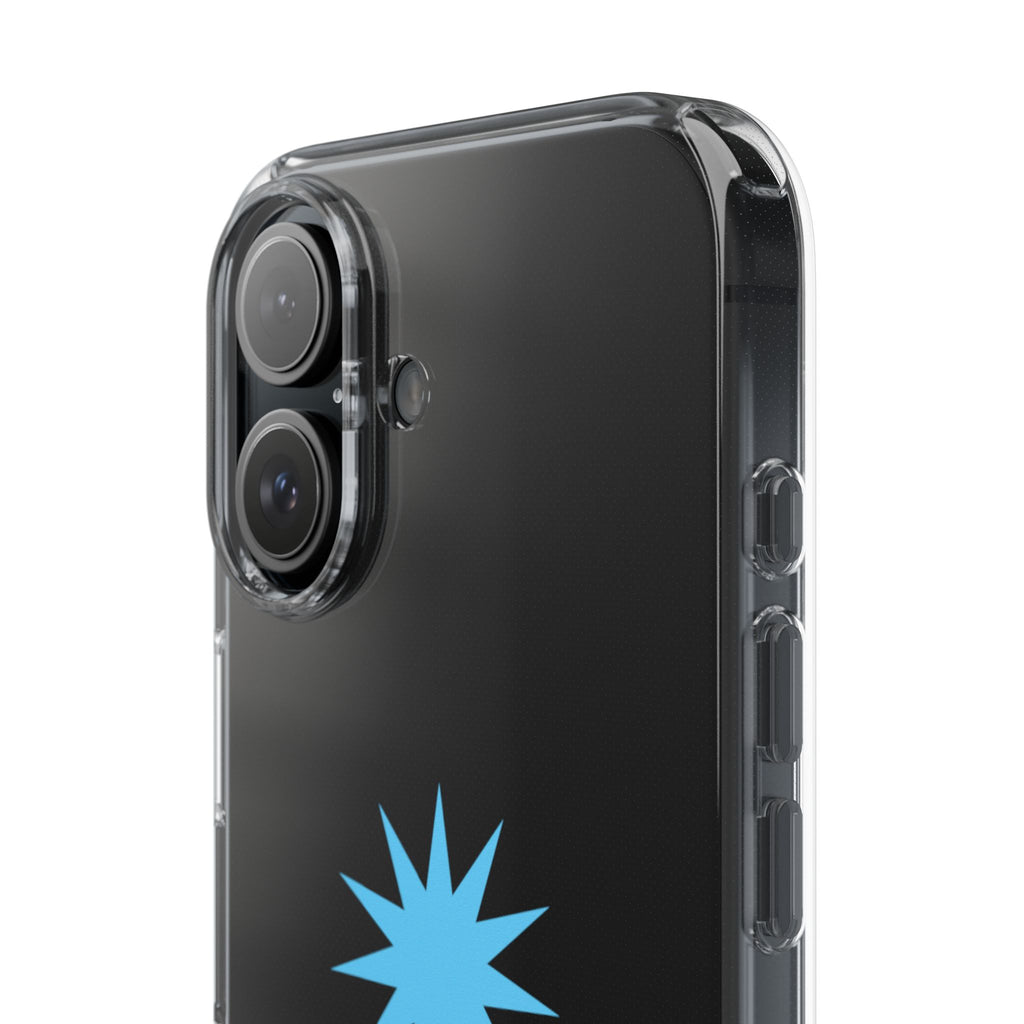 Clear Impact-Resistant Phone Case — Blue Starburst Design