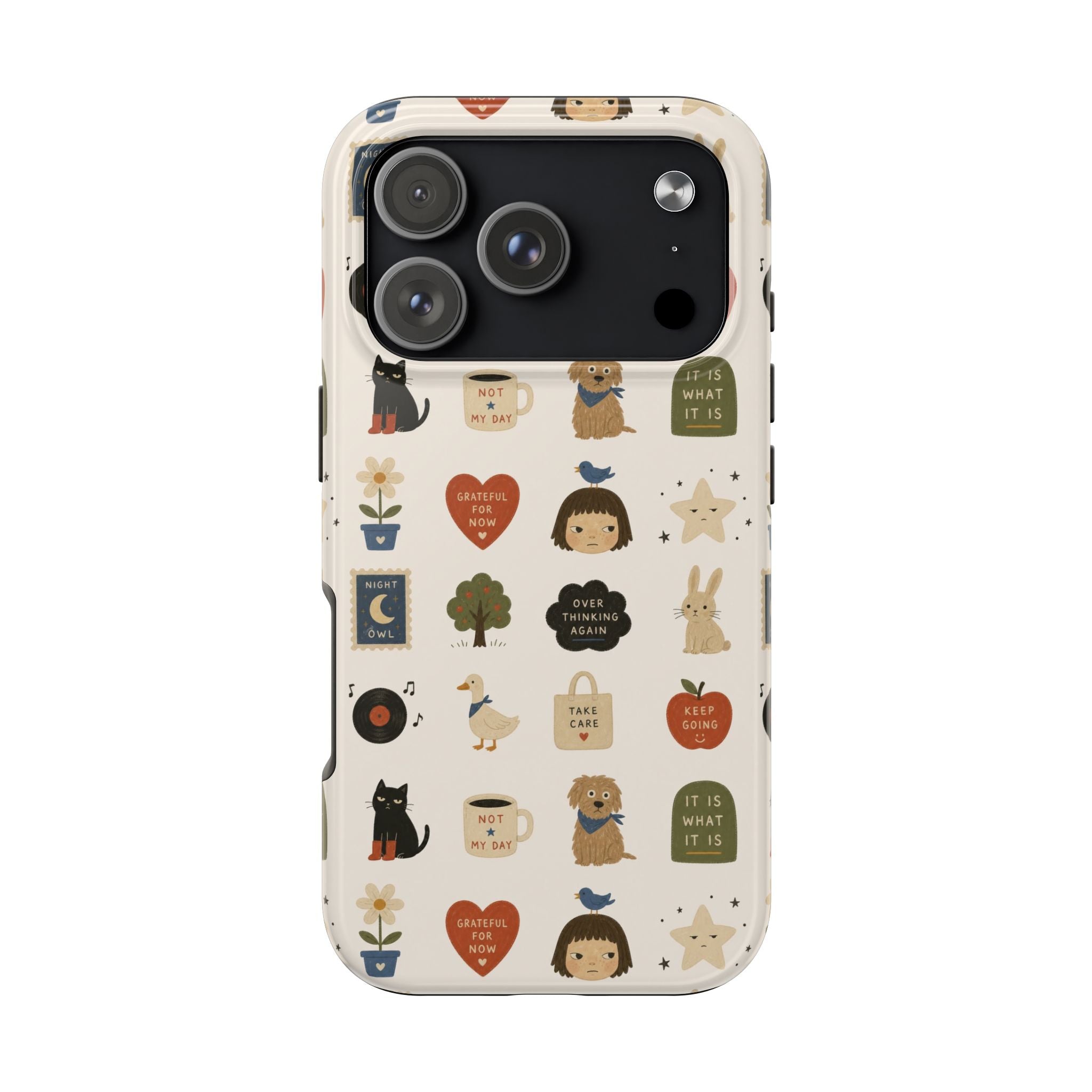Cute Cozy Icons phone case | dogs, cats, hearts, plants, stars pattern