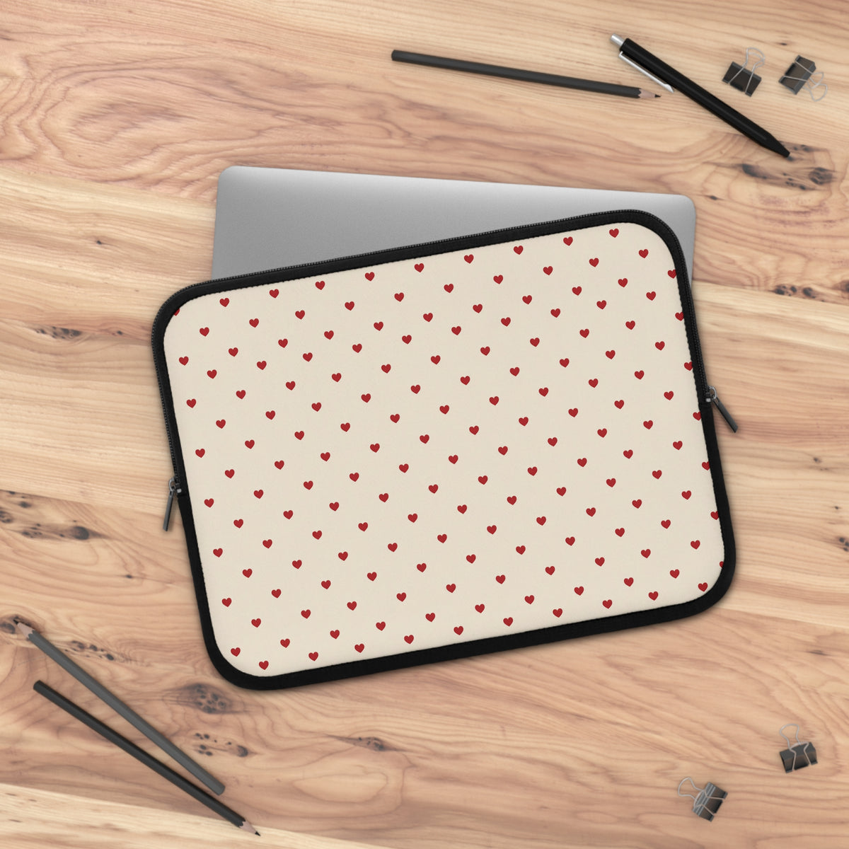 Tiny Red Hearts Laptop Sleeve | Minimal Polka Dot Pattern