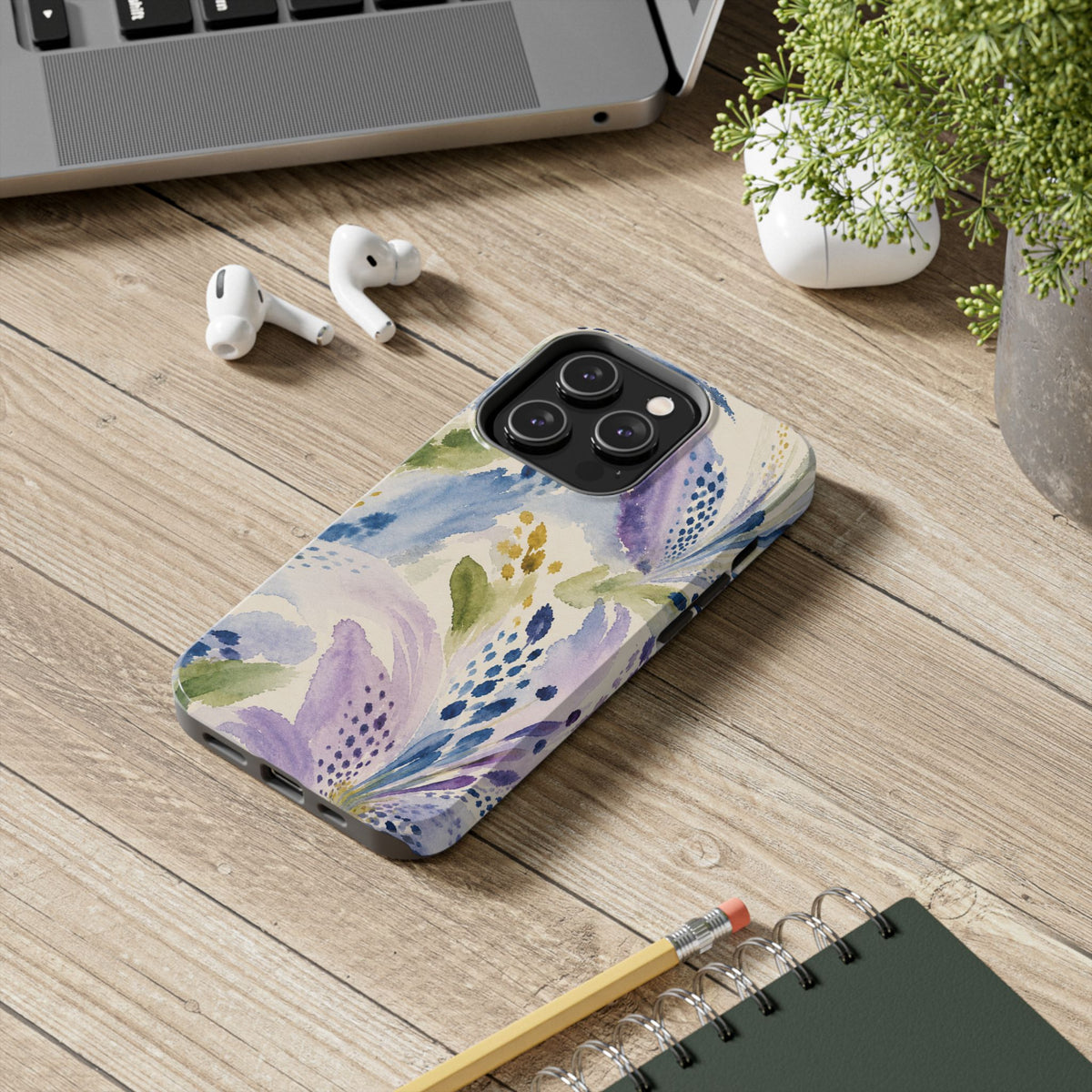 Watercolor Lavender Blue Botanical Tough Phone Case | Floral iPhone 17 Case