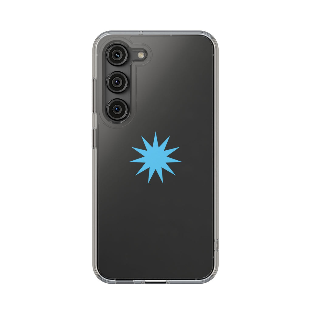 Clear Impact-Resistant Phone Case — Blue Starburst Design