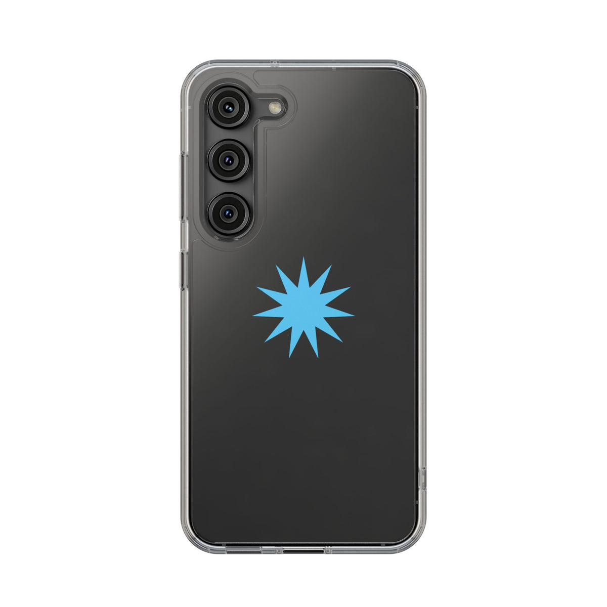 Clear Impact-Resistant Phone Case — Blue Starburst Design