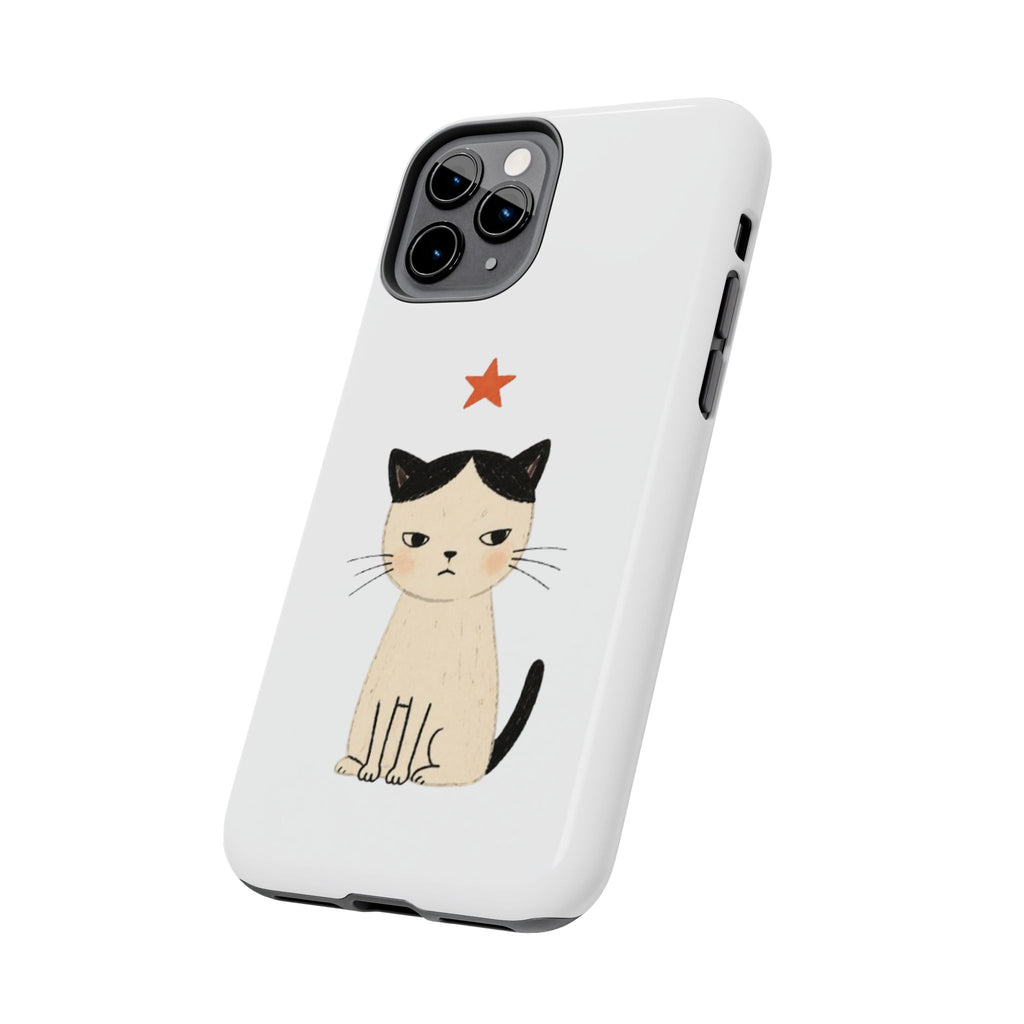 Grumpy Cat Illustration Phone Case | Cute Cat with Star Tough Case