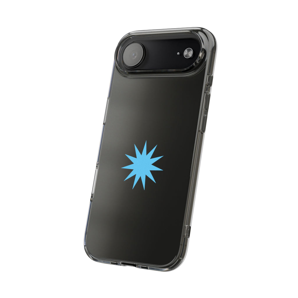 Clear Impact-Resistant Phone Case — Blue Starburst Design