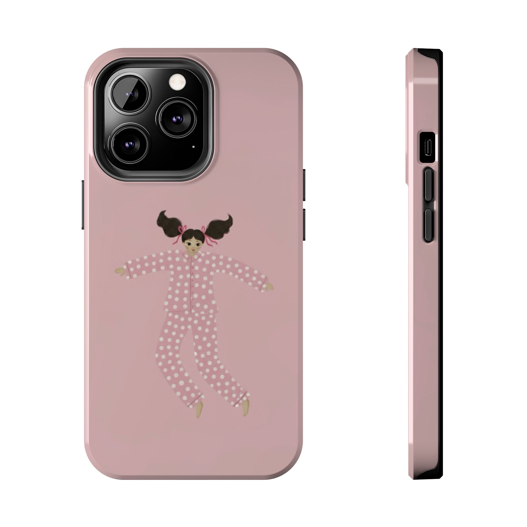 Pink Girl Drawing Tough Phone Case, Cute Protective Cover, Stylish Phone Accessories, Customizable Phone Case, Trendy Cell Phone Case