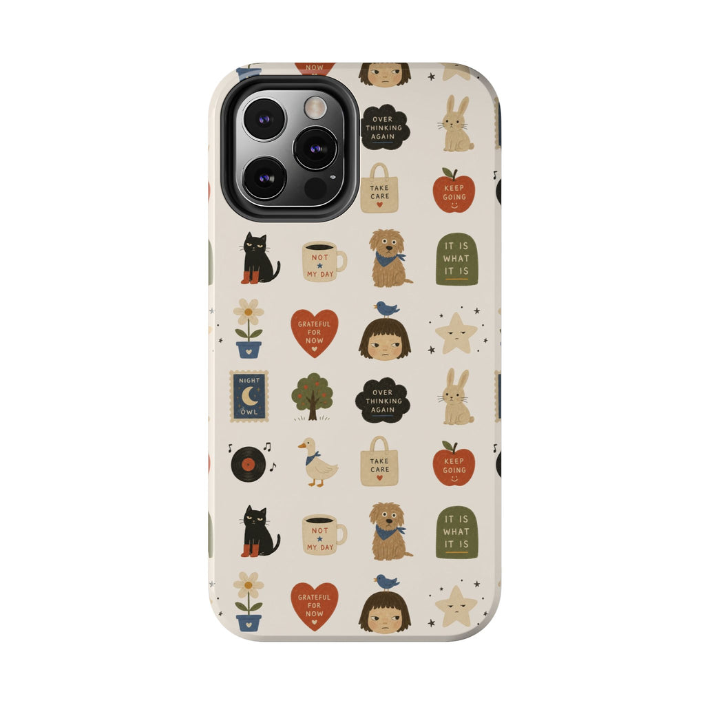 Cute Cozy Icons phone case | dogs, cats, hearts, plants, stars pattern