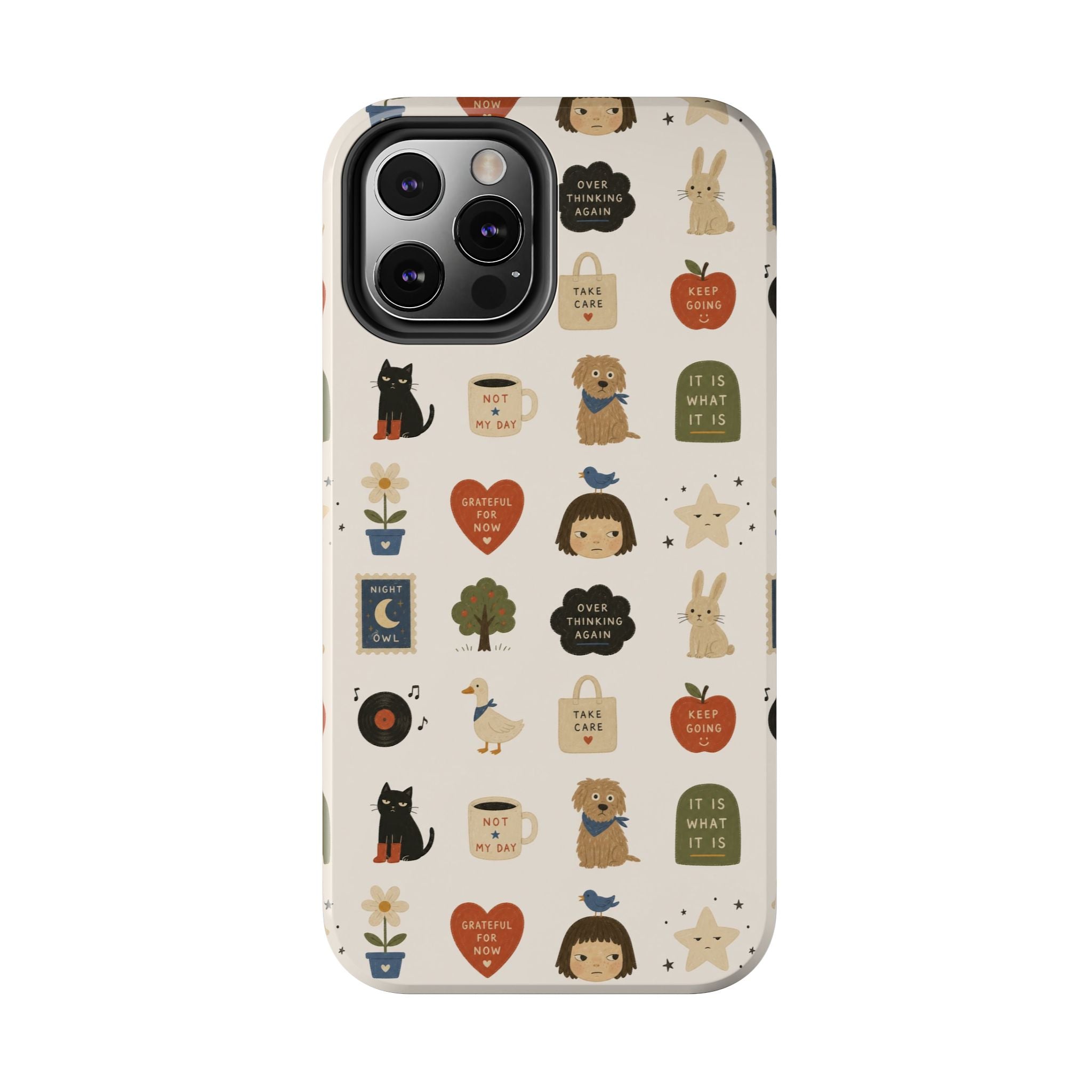 Cute Cozy Icons phone case | dogs, cats, hearts, plants, stars pattern