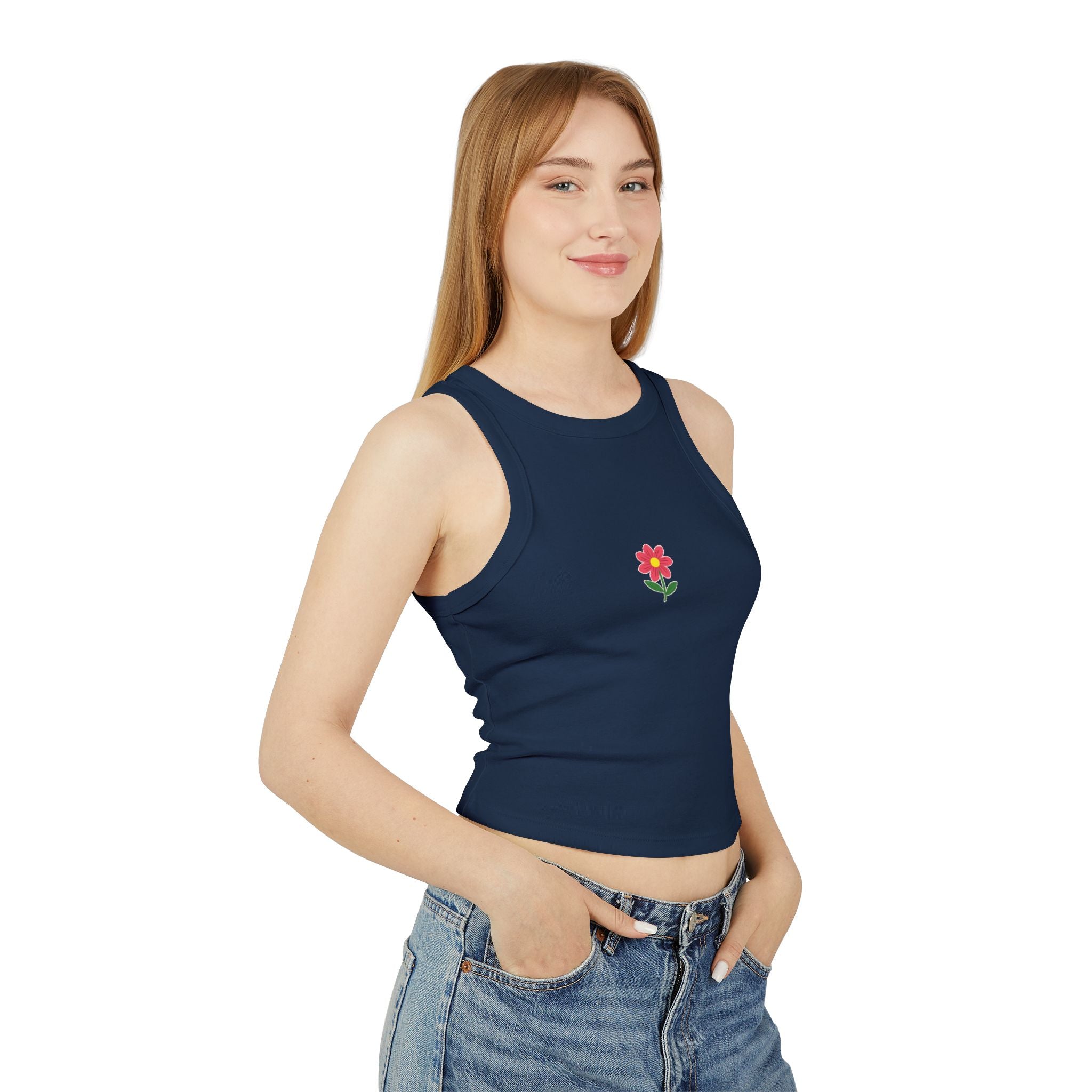 Pink Daisy Flower Crop Tank Top | Small Floral Graphic