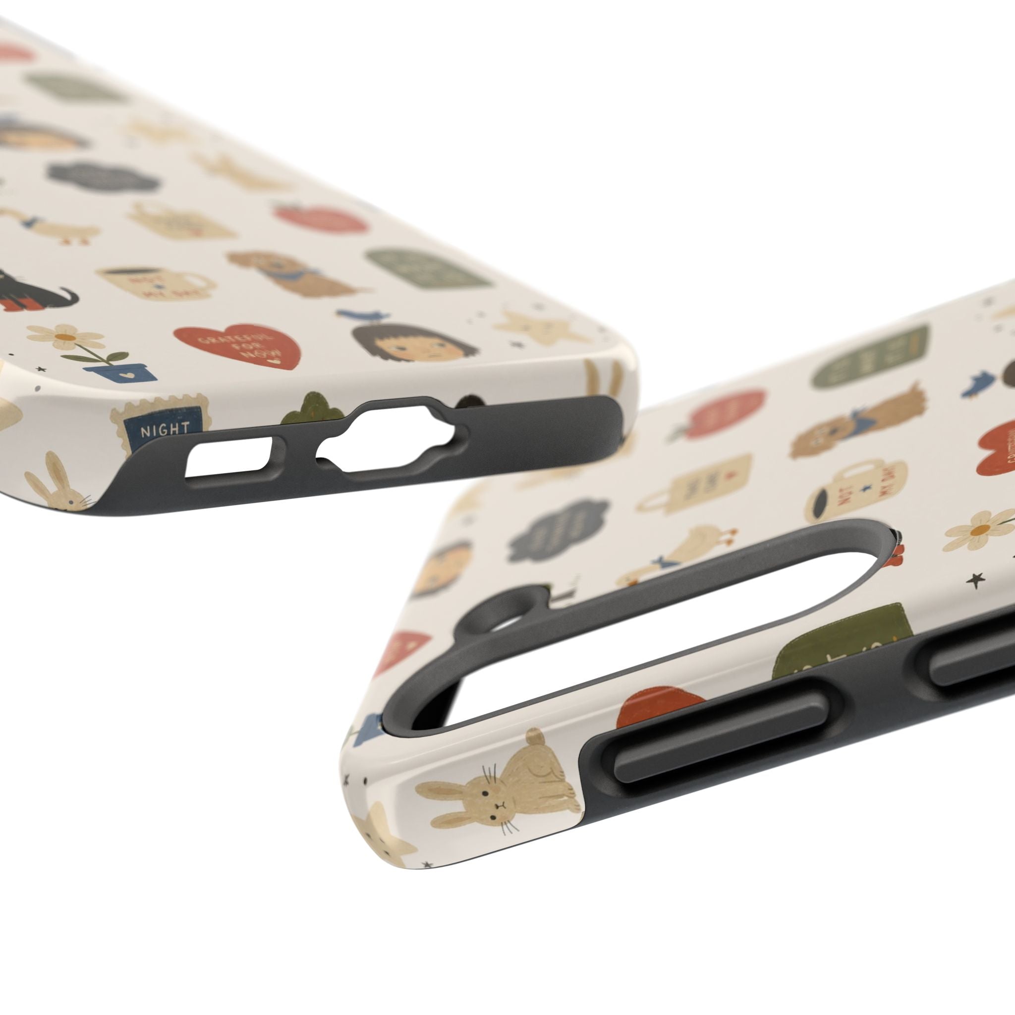 Cute Cozy Icons phone case | dogs, cats, hearts, plants, stars pattern