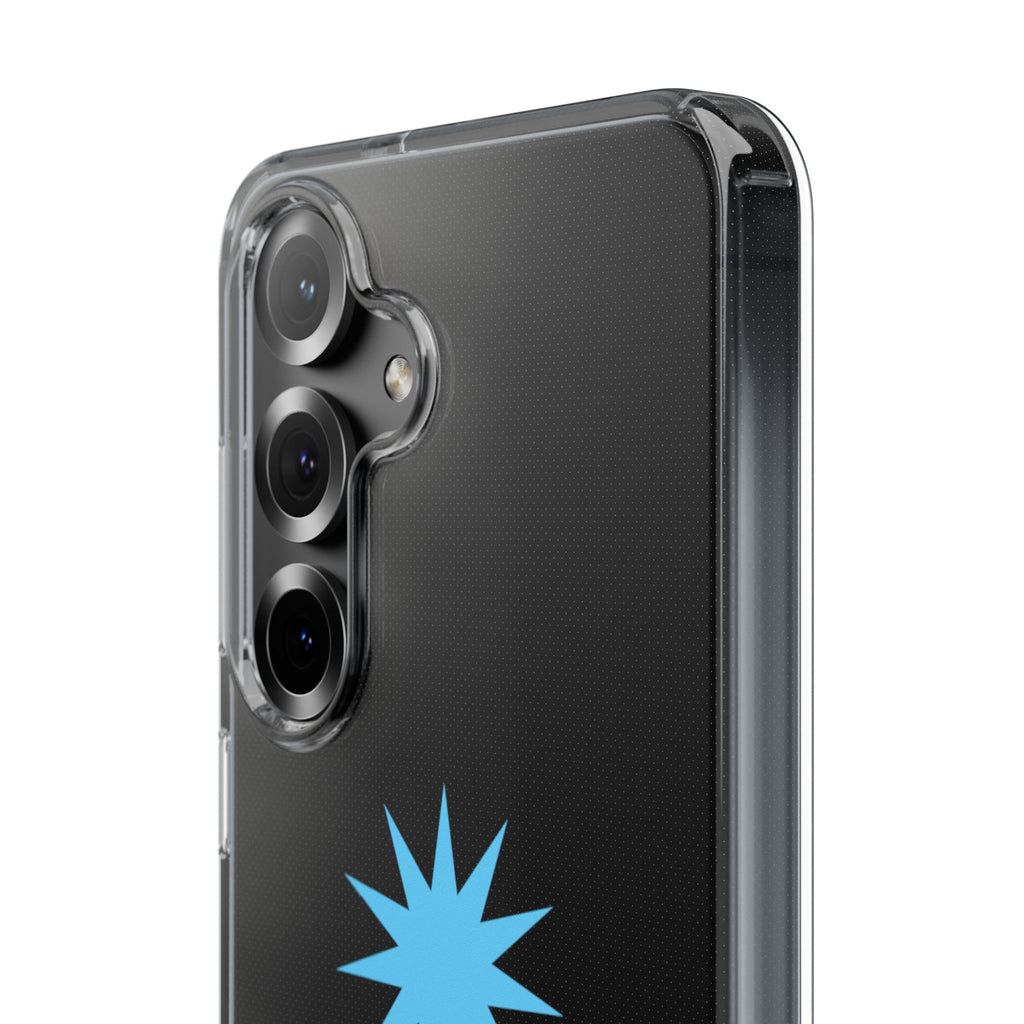 Clear Impact-Resistant Phone Case — Blue Starburst Design