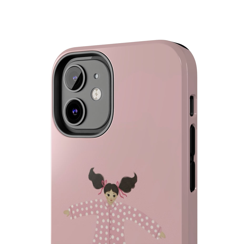 Pink Girl Drawing Tough Phone Case, Cute Protective Cover, Stylish Phone Accessories, Customizable Phone Case, Trendy Cell Phone Case