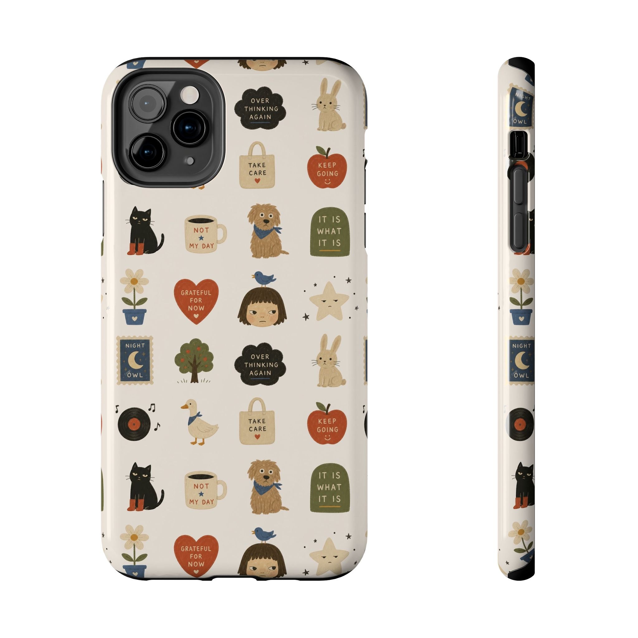Cute Cozy Icons phone case | dogs, cats, hearts, plants, stars pattern