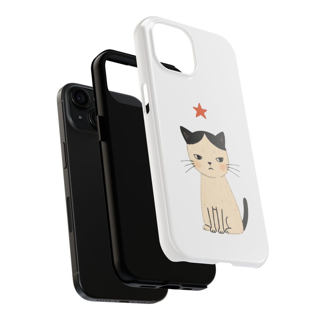 Grumpy Cat Illustration Phone Case | Cute Cat with Star Tough Case