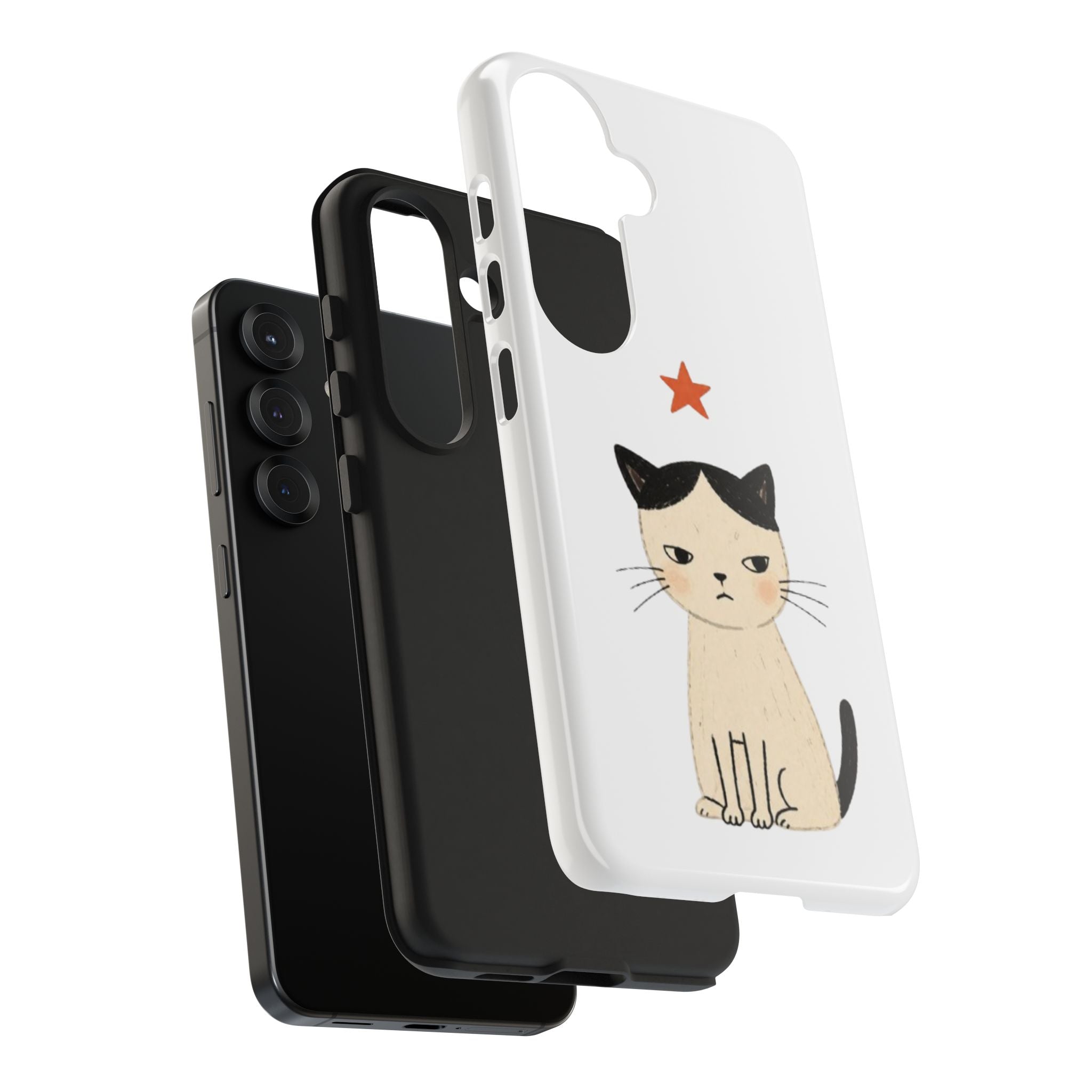 Grumpy Cat Illustration Phone Case | Cute Cat with Star Tough Case