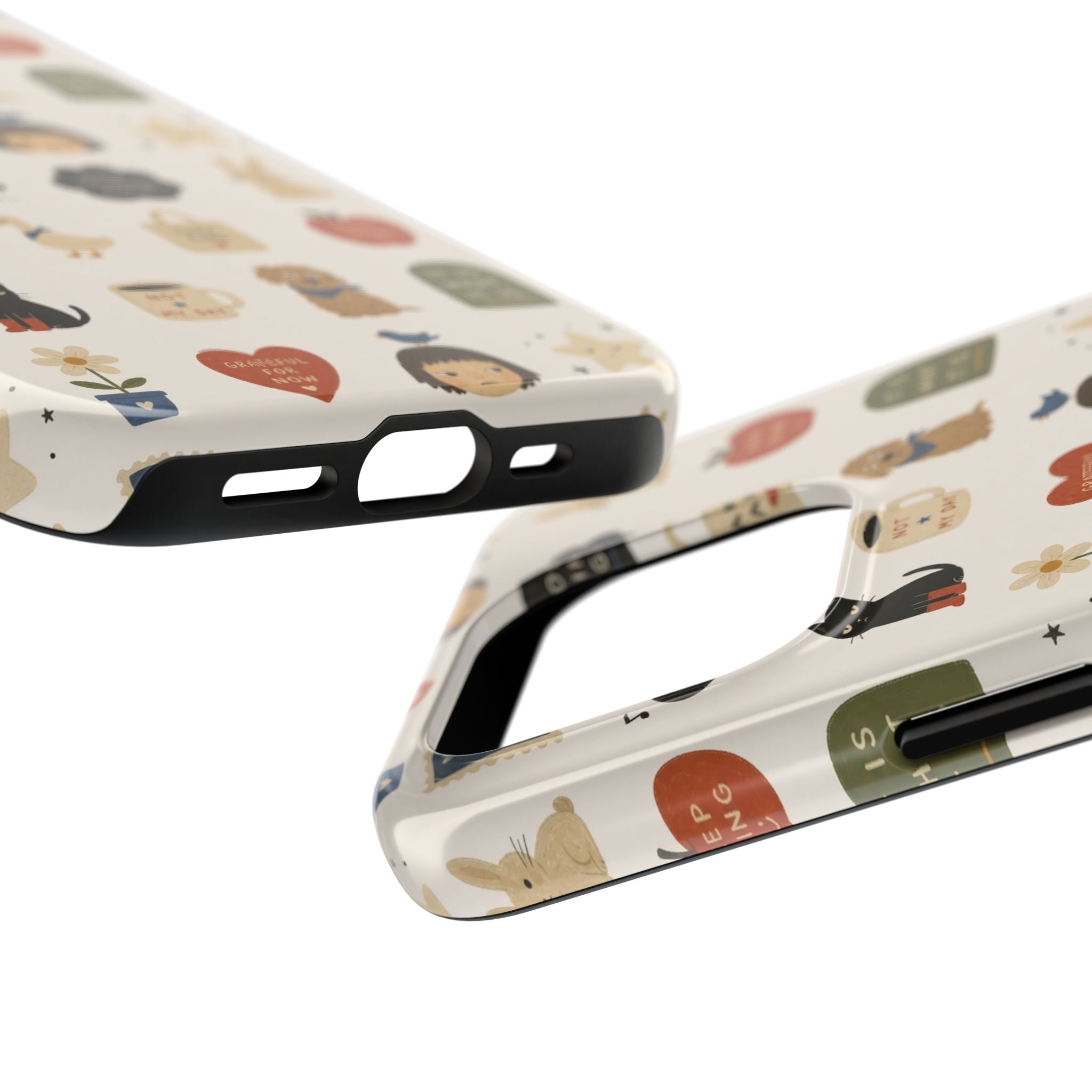 Cute Cozy Icons phone case | dogs, cats, hearts, plants, stars pattern