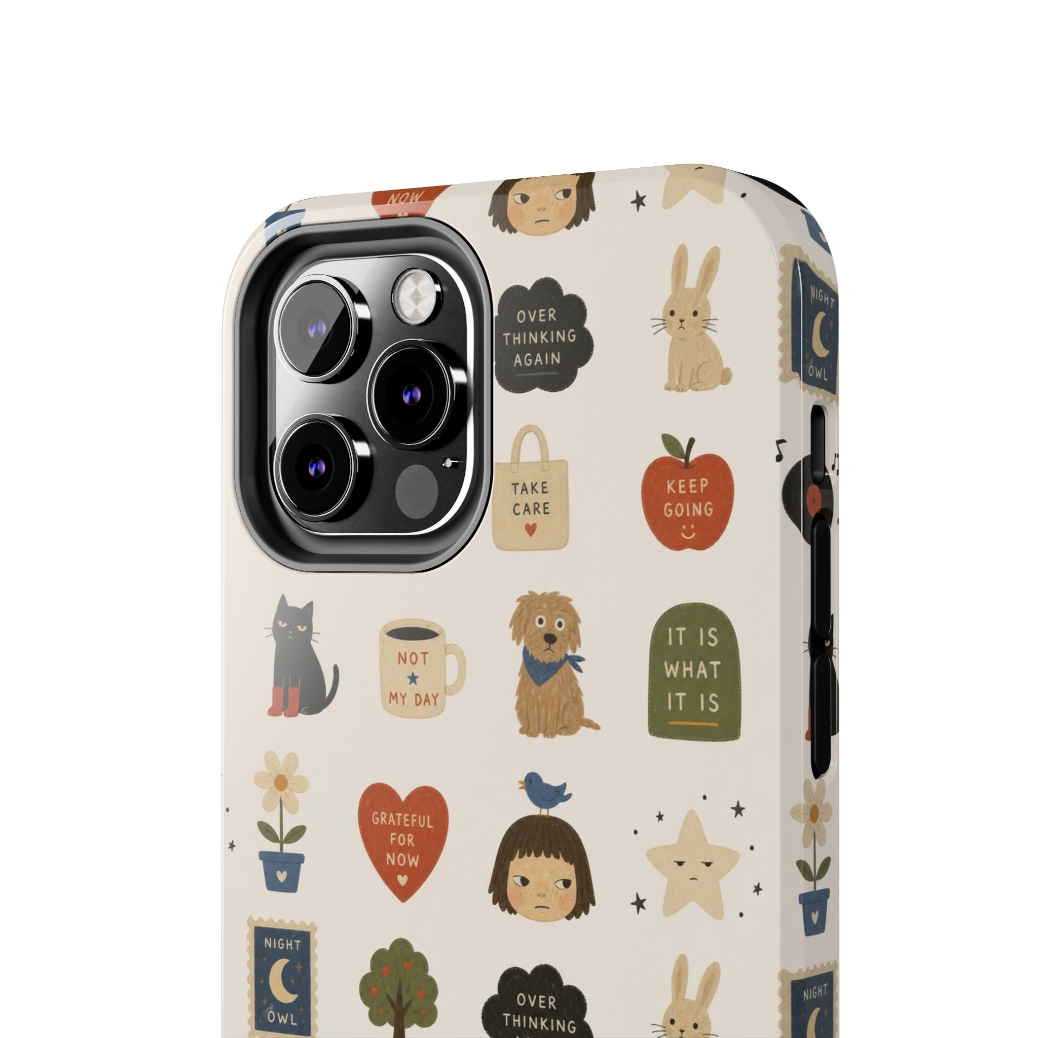 Cute Cozy Icons phone case | dogs, cats, hearts, plants, stars pattern