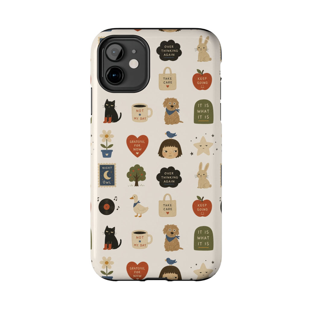 Cute Cozy Icons phone case | dogs, cats, hearts, plants, stars pattern