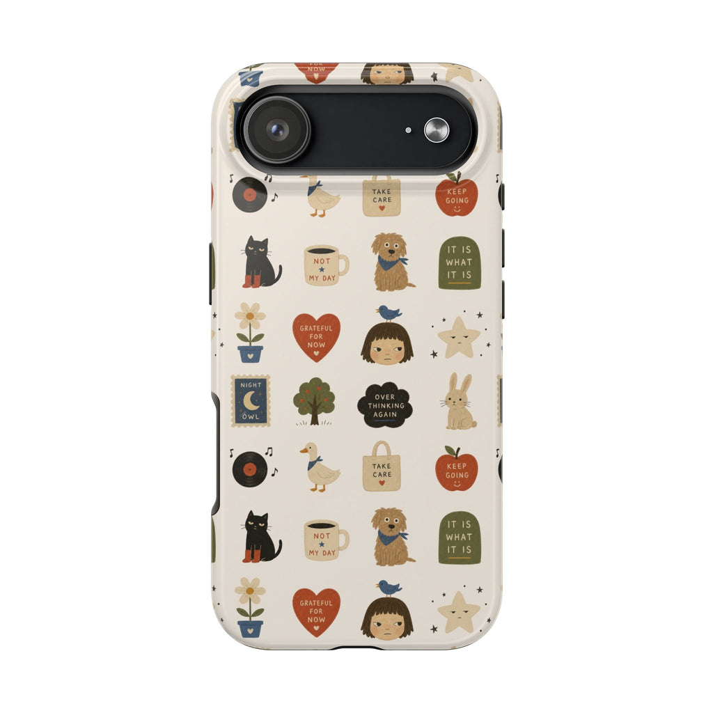 Cute Cozy Icons phone case | dogs, cats, hearts, plants, stars pattern