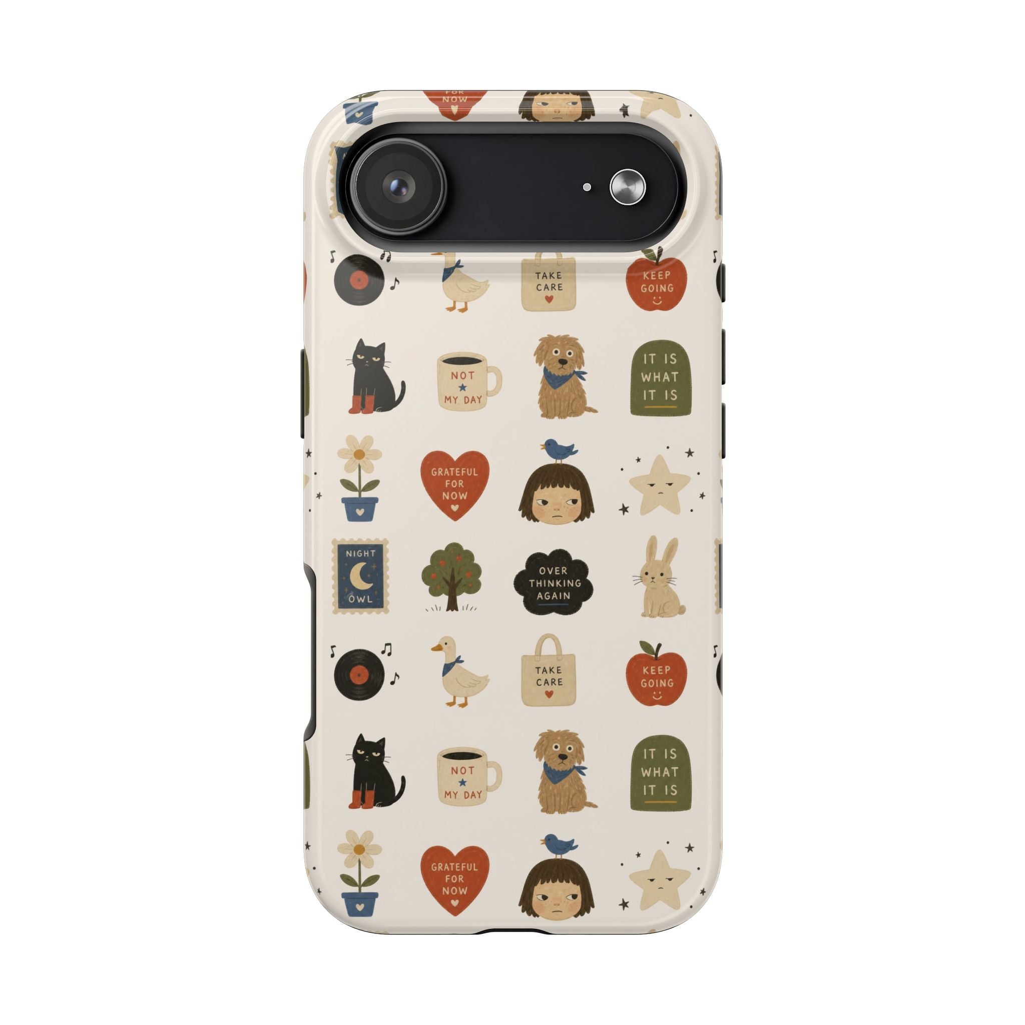 Cute Cozy Icons phone case | dogs, cats, hearts, plants, stars pattern