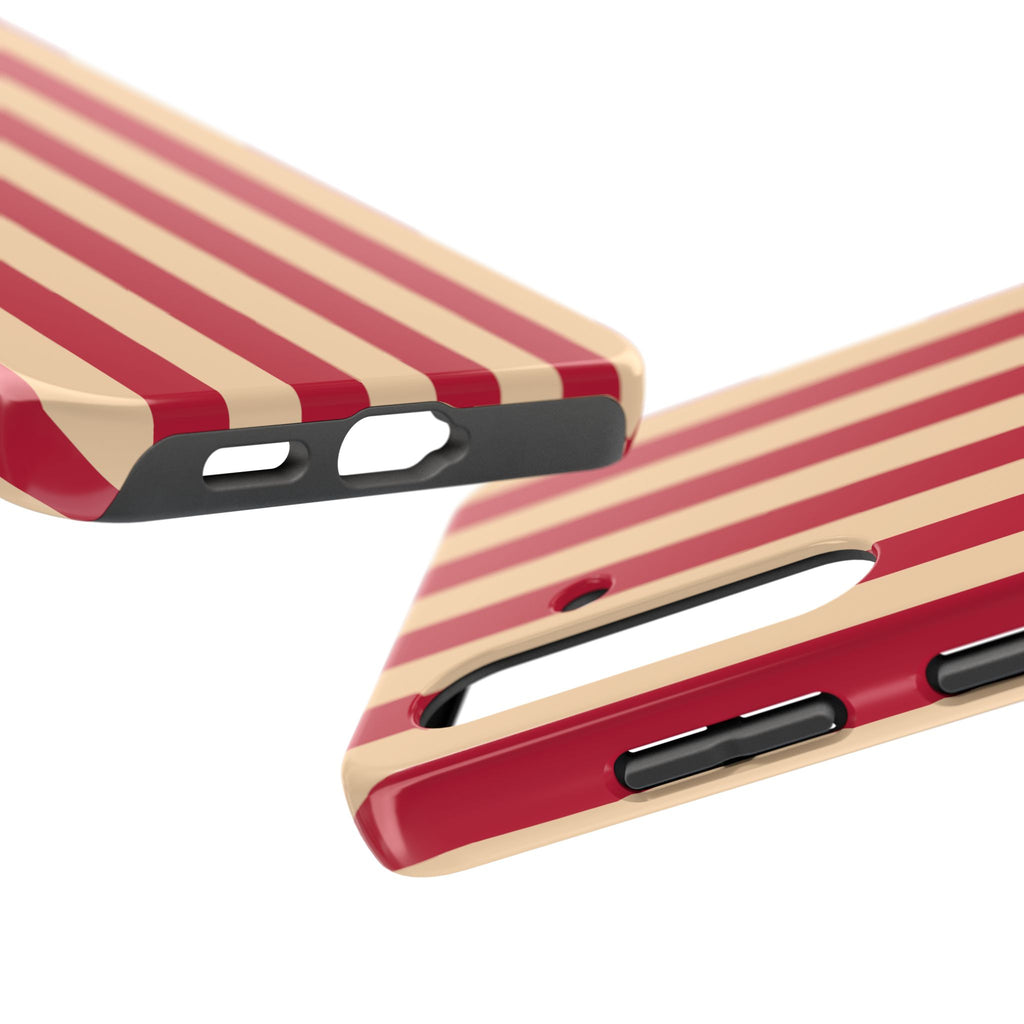 Retro Red & Cream Stripe Phone Case — Tough Protective Cover
