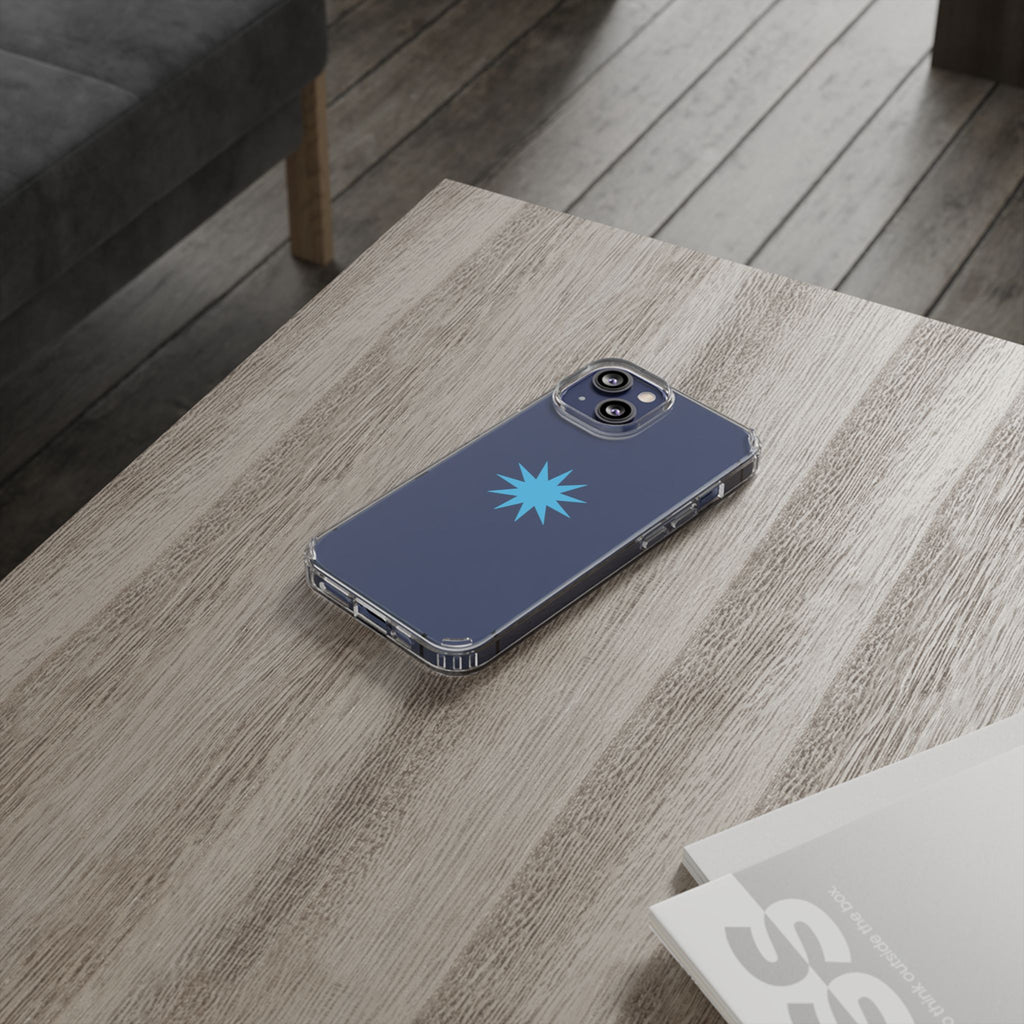 Clear Impact-Resistant Phone Case — Blue Starburst Design