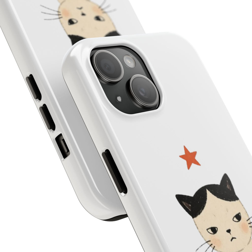 Grumpy Cat Illustration Phone Case | Cute Cat with Star Tough Case